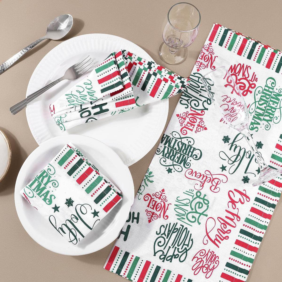 FINGERCRAFT Cloth Napkins Set of 12 Cotton Linen, 20x20 Inch, Holiday Home | Mitered corner, washable, soft, absorbent