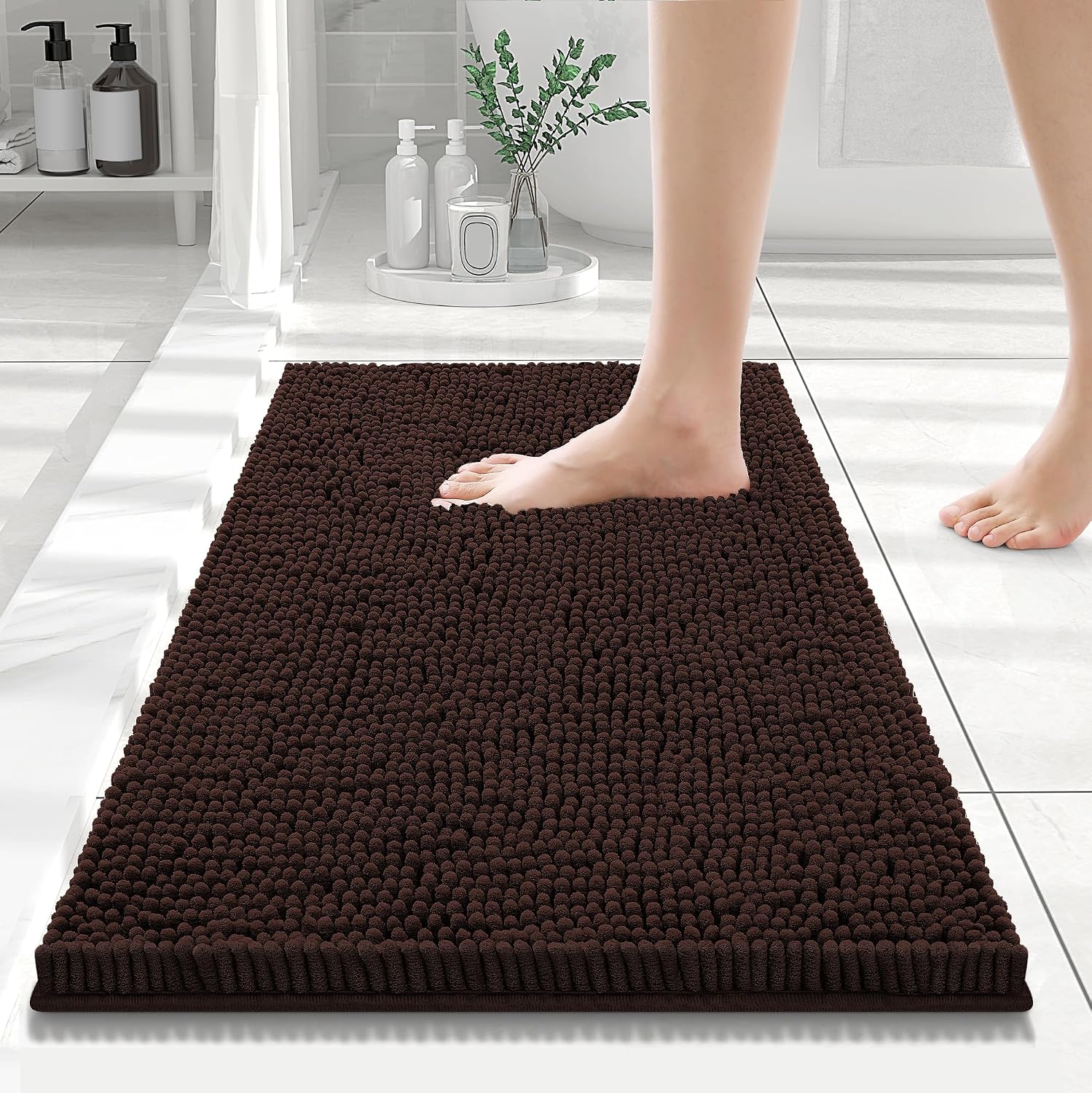 MIULEE Set of 2 Waffle Bathroom Rugs Boho Bath Mat Chocolate 17x24 Inch