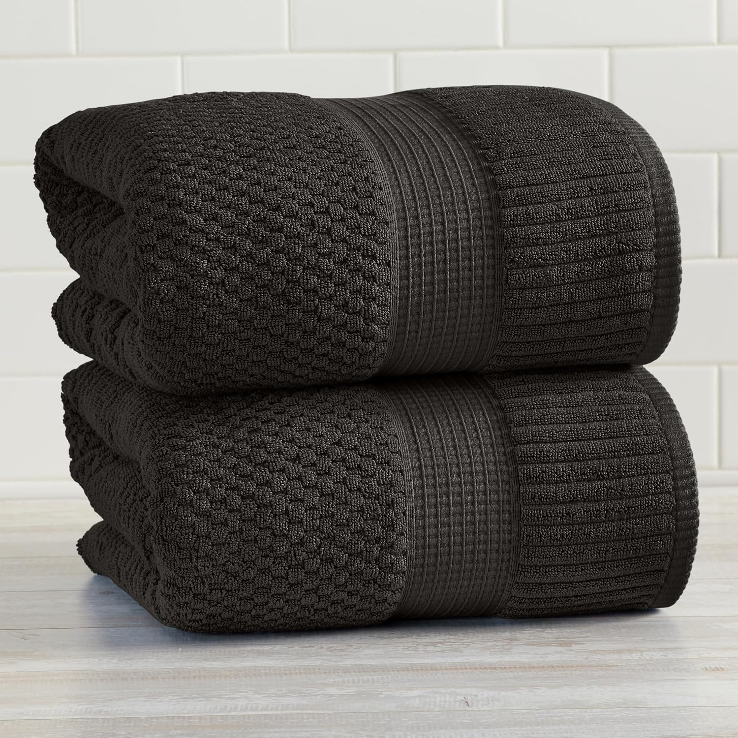 NY Loft 100% Cotton 2-Pack Oversized Bath Towel Set | Black | Quick-Dry | Two Oversized 35" x 70" Bath Towels / Bath