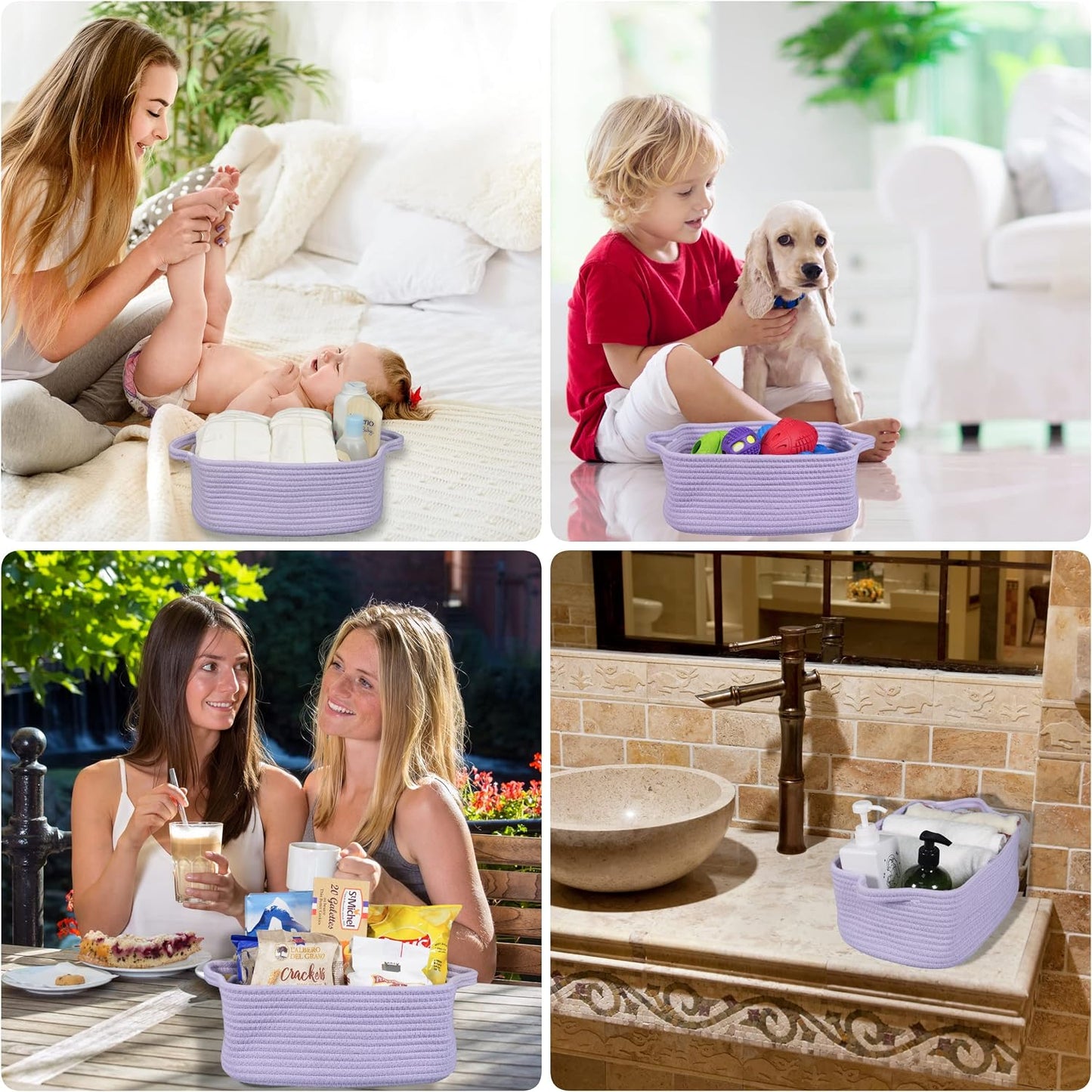 Woven Cotton Rope Storage Basket / Light Purple