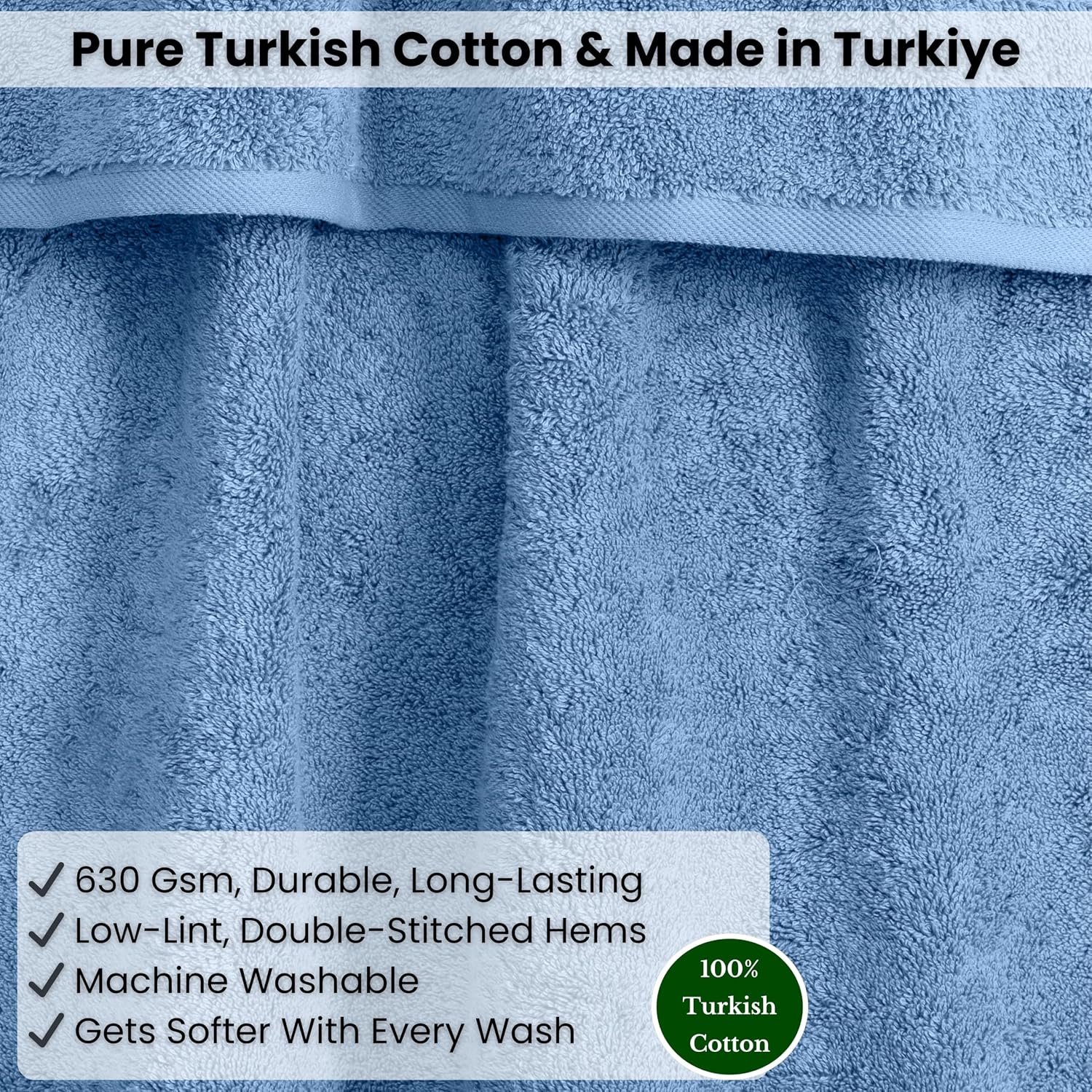 SALBAKOS Luxury 100% Turkish Cotton Bath Sheet 40x80 inch (1-Piece, Blue) | Extra Large Jumbo Oversized Bathroom and