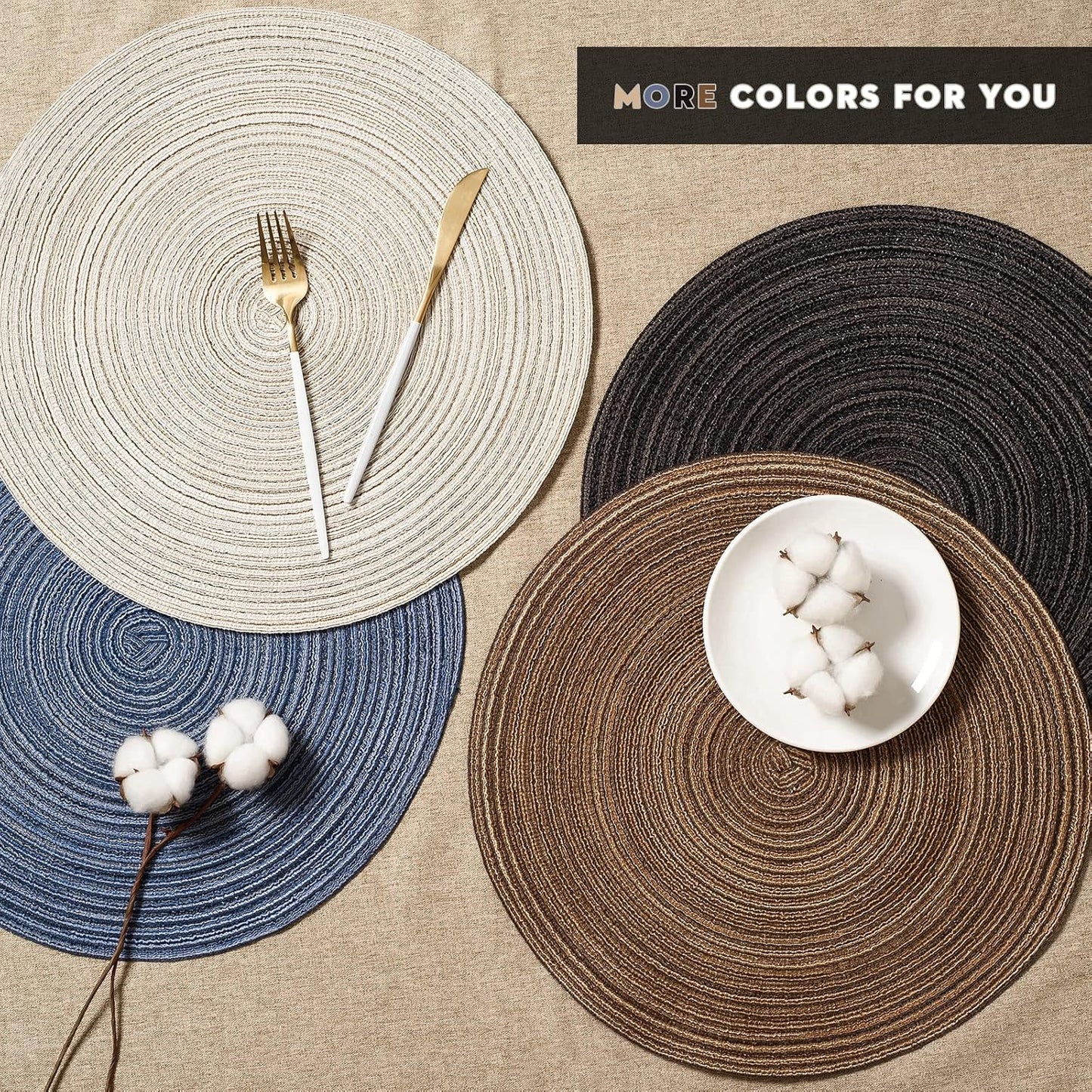 FunWheat Round Braided Placemats Set of 8 Place mats for Dining Tables Woven Heat Resistant Table Mats 15 inch for Fall
