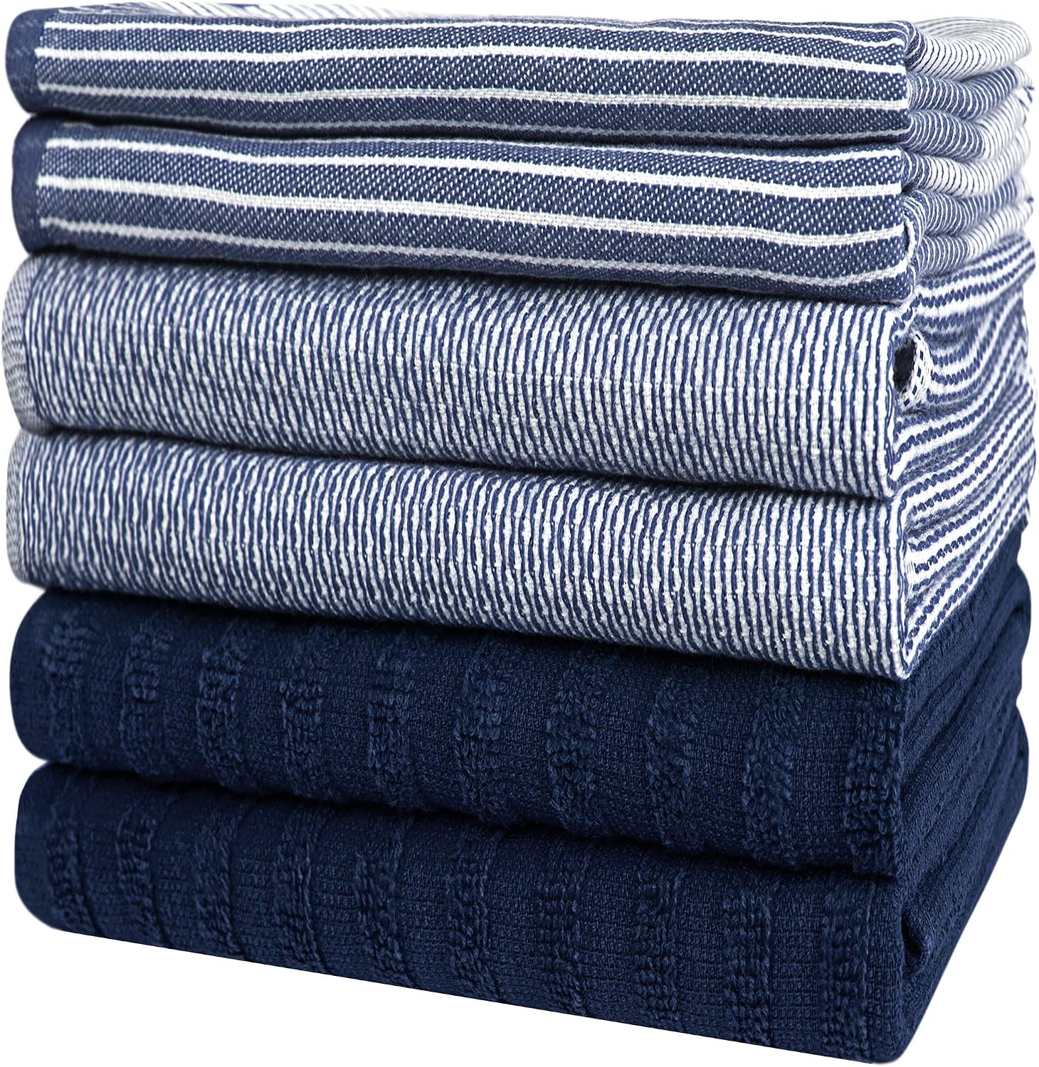 Premium Kitchen Towels 6 Pack 100% Cotton, 20"x28" Dish Towels - Navy Blue | Large Flat & Terry Kitchen Linen Set with