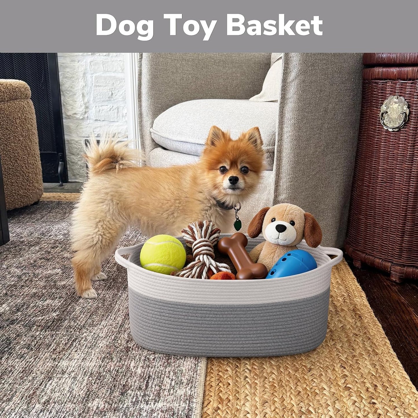 Large Dog Toy Basket / Gray / 19.7 x 11 x 7.9