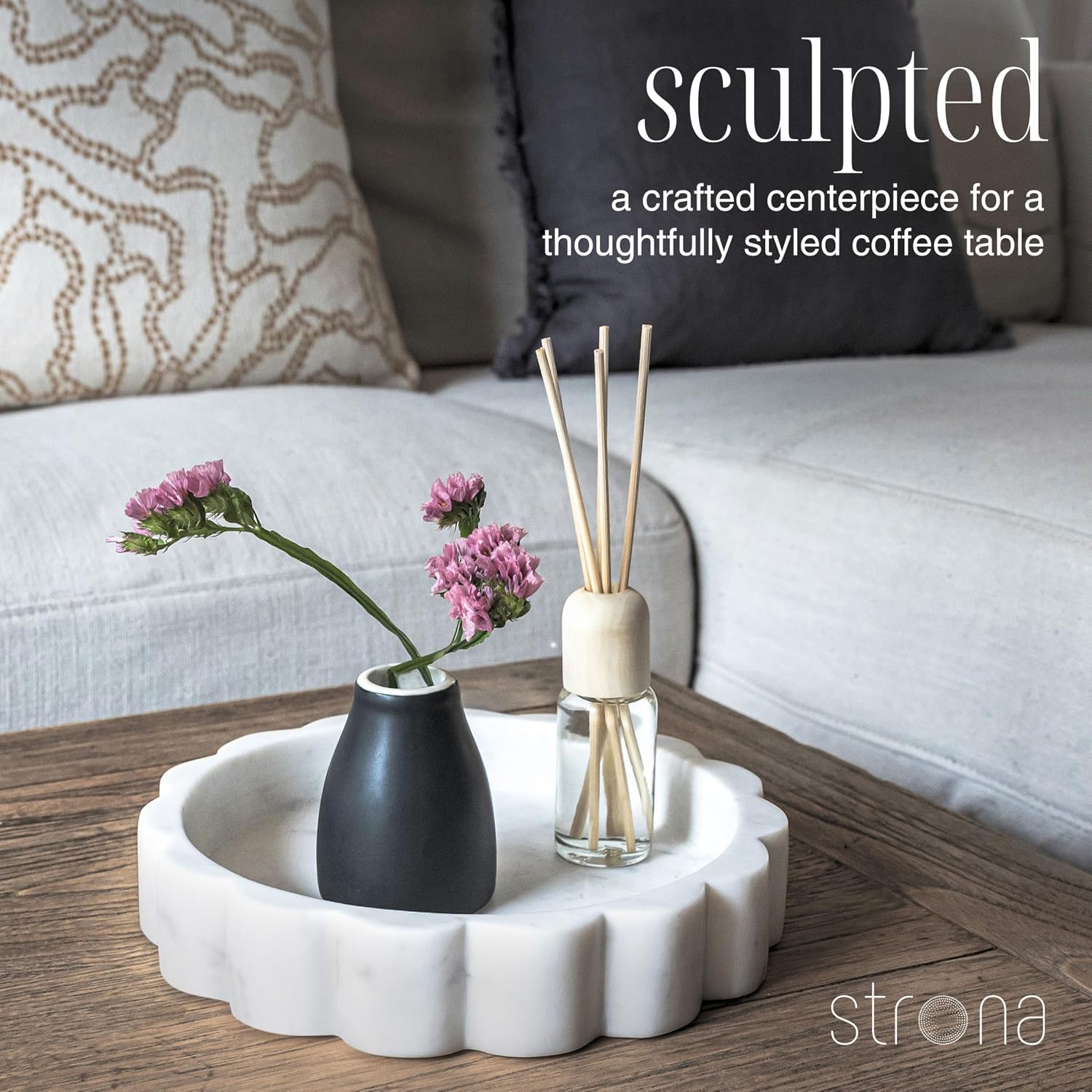 Scalloped Marble Tray / White