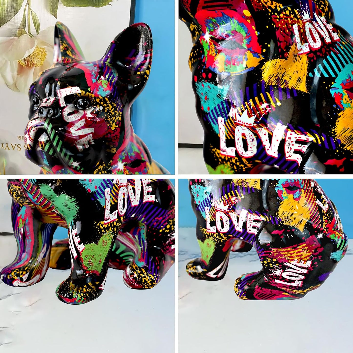 Graffiti French Bulldog Statue Sculpture Animal Dog Art Figurine Home Decor Decoration / A5