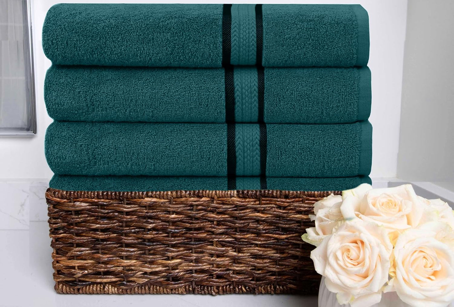 COTTON CRAFT Ultra Soft Bath Towels - 4 Pack 100% Cotton Large 30x54 inches | Oversized 580 GSM Absorbent Teal Bath