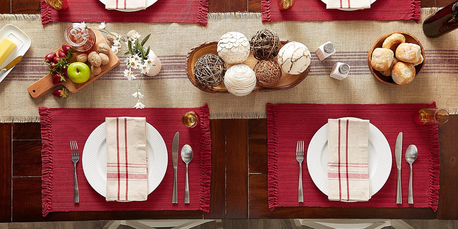 DII Variegated Tabletop Collection, Placemat Set3x19, Tango Red, 6 Piece
