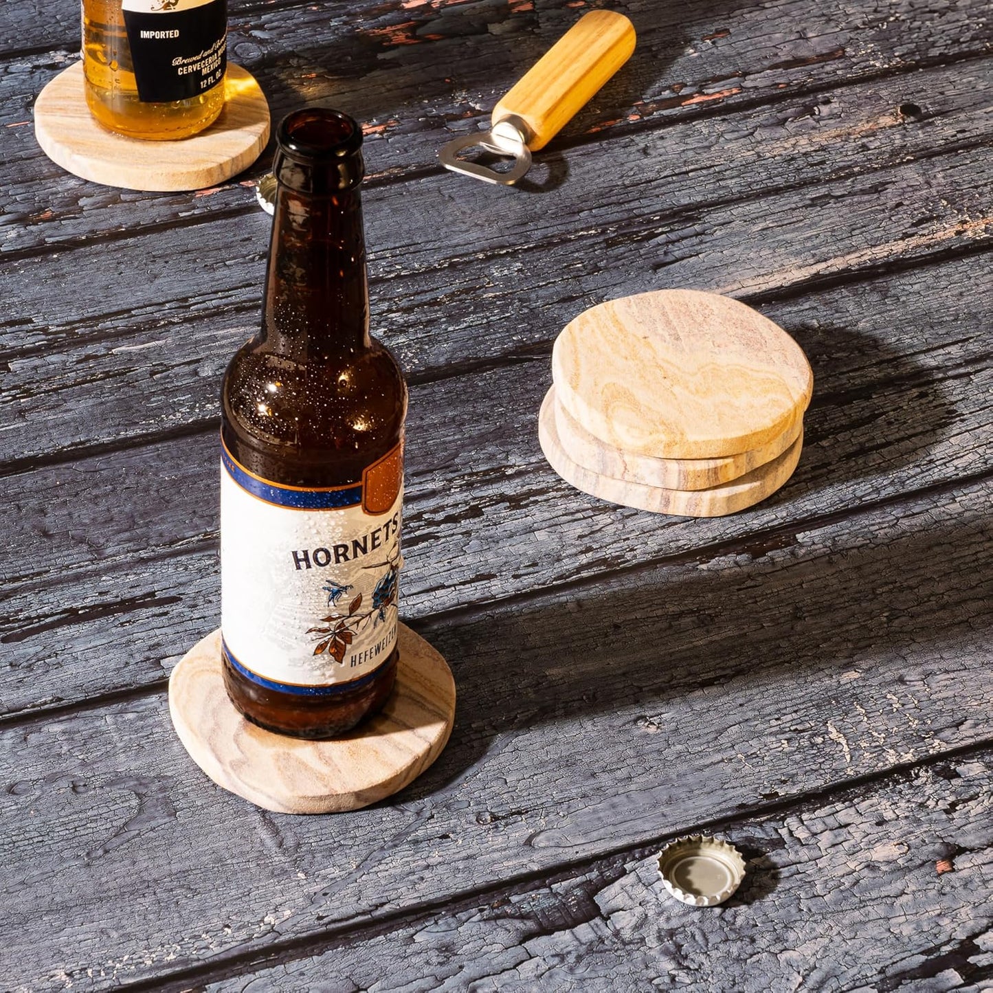 Water Absorbing Sandstone Coasters for Drinks / Set of 4