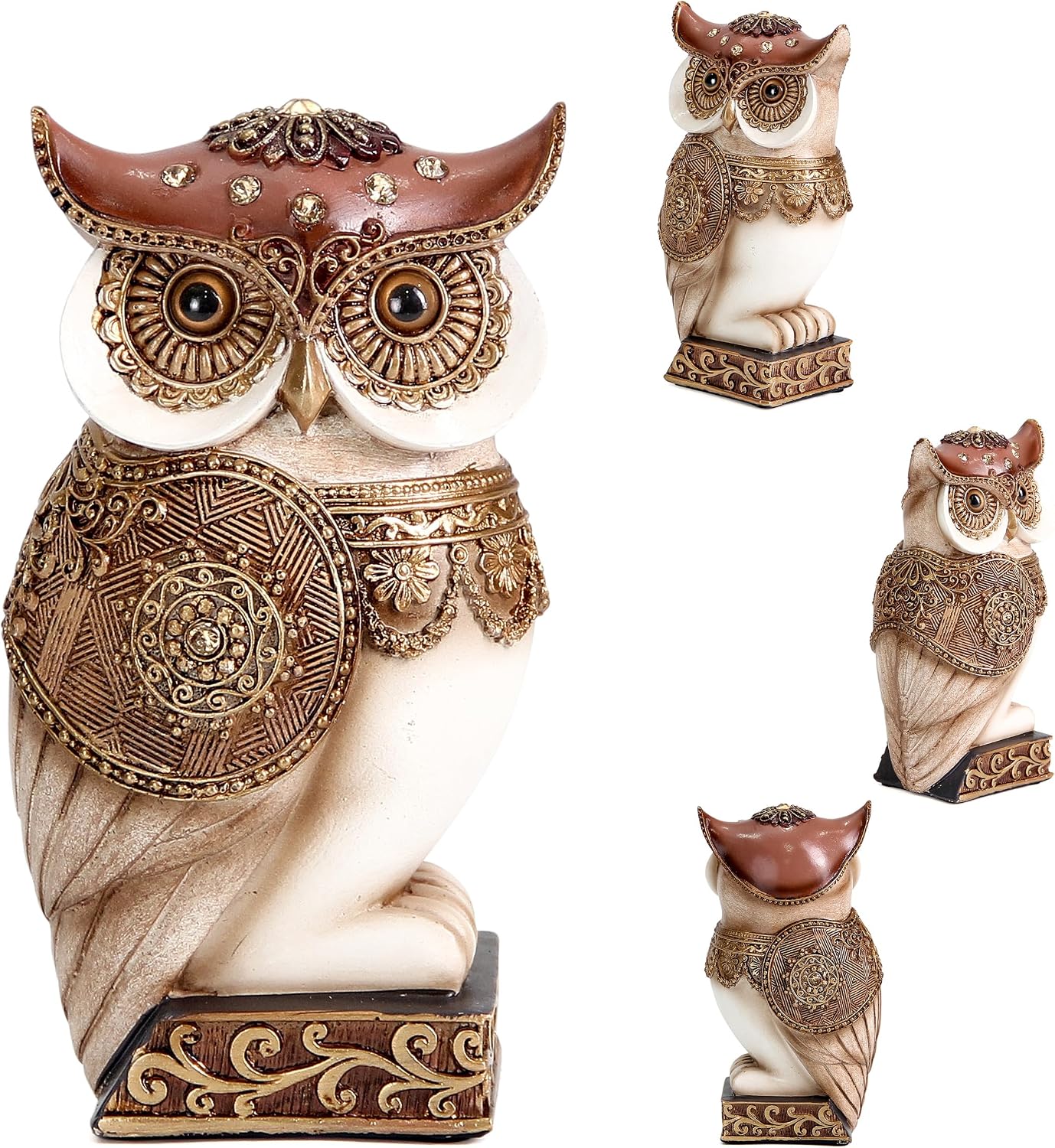 Owl Statue / Shelf Bookshelf Table Office Living Room Decor Owl Figurine / Beige