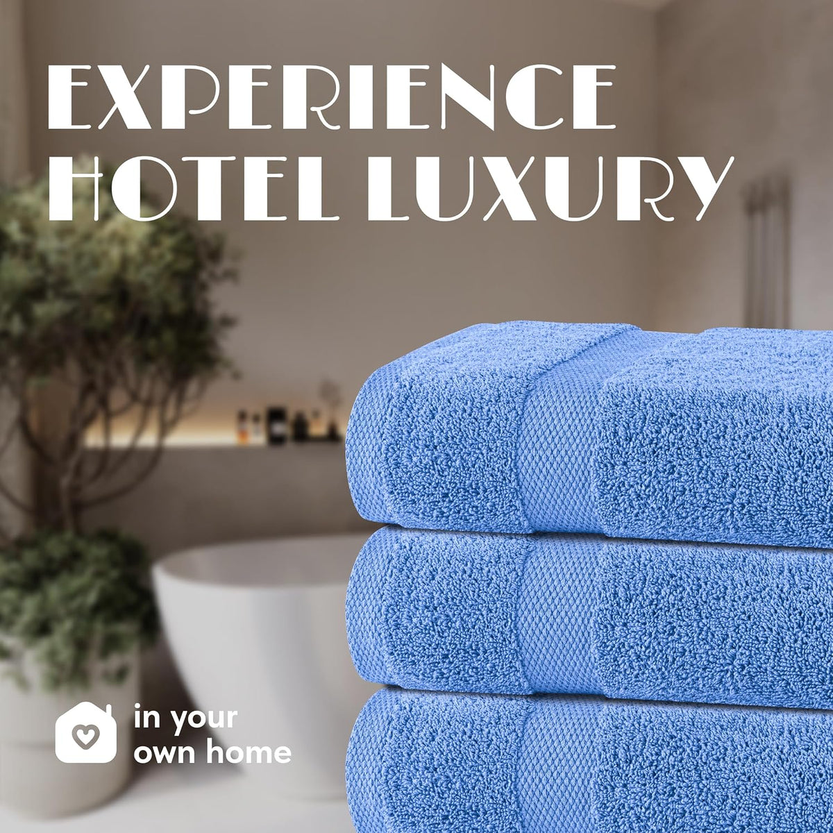 White Classic Wealuxe Light Blue Bath Towels 24x50 Inch, Cotton Towel Set for Bathroom, Hotel, Gym, Spa, Soft Extra