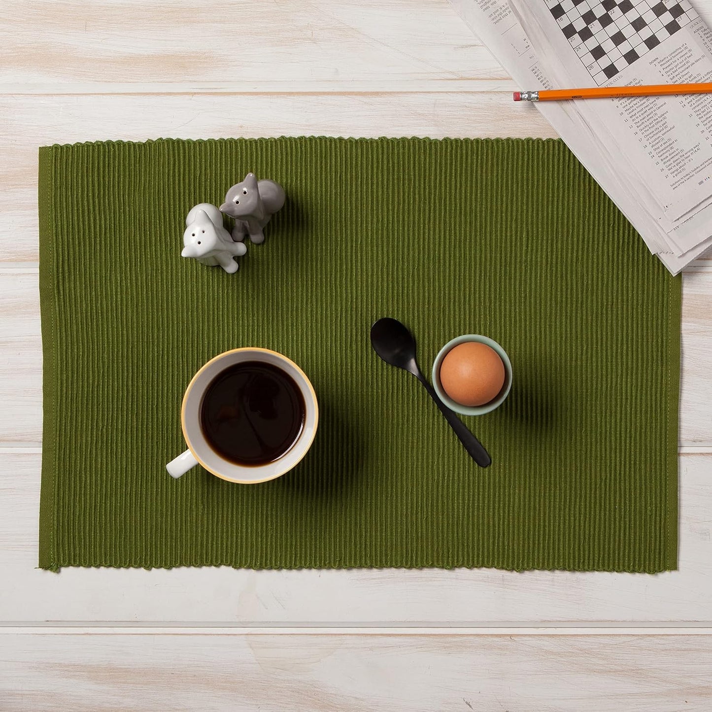 Now Designs Spectrum Placemats Thick Ribbed Cotton, Fir Green, 19x13 inches, Set of 4