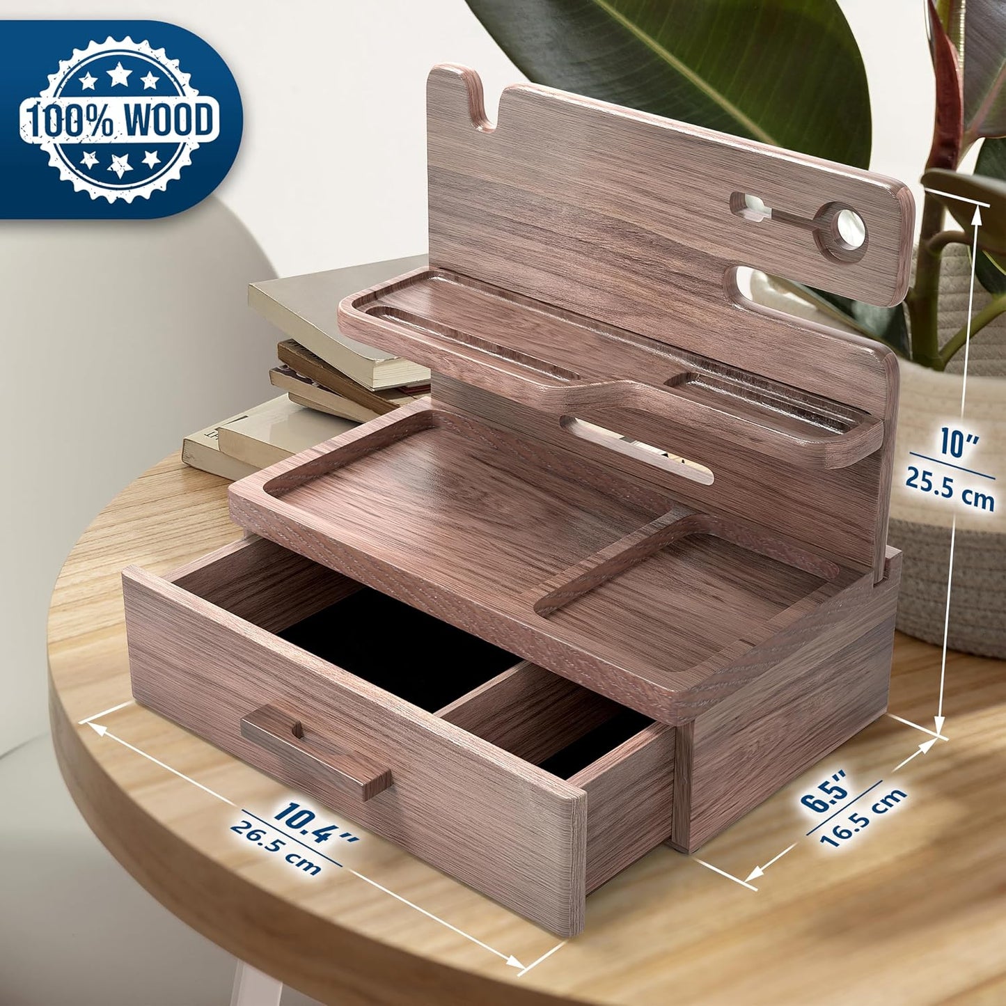 BarvA Phone Docking Station with Drawer Organizer | Night Stand Desk Charging Station | Upgraded Nightstand Organizer