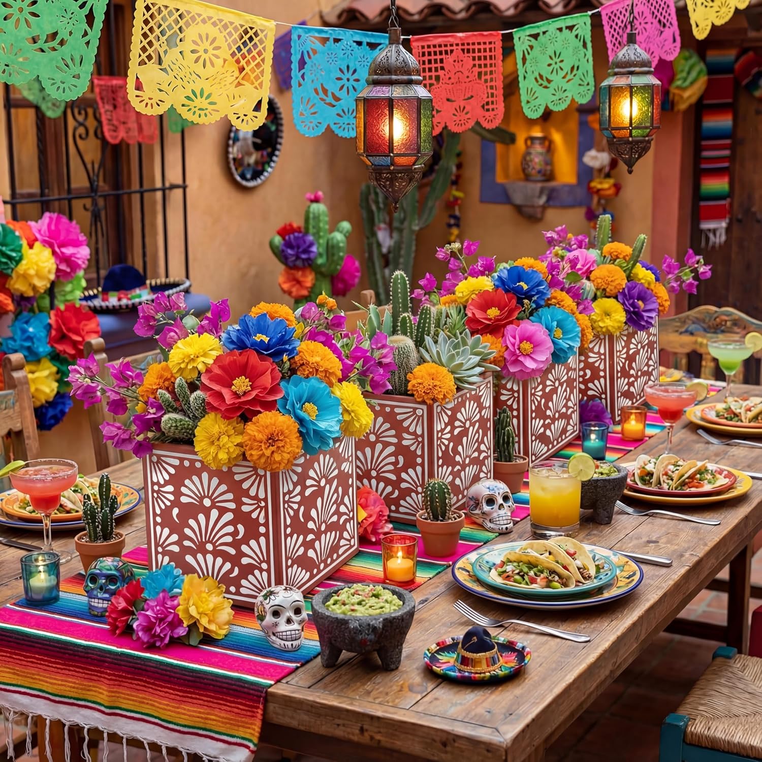 Platos De Barro Mexican Flower Boxes Mexicanos Cielito Lindo Party Centerpiece Decoration / Set of 6