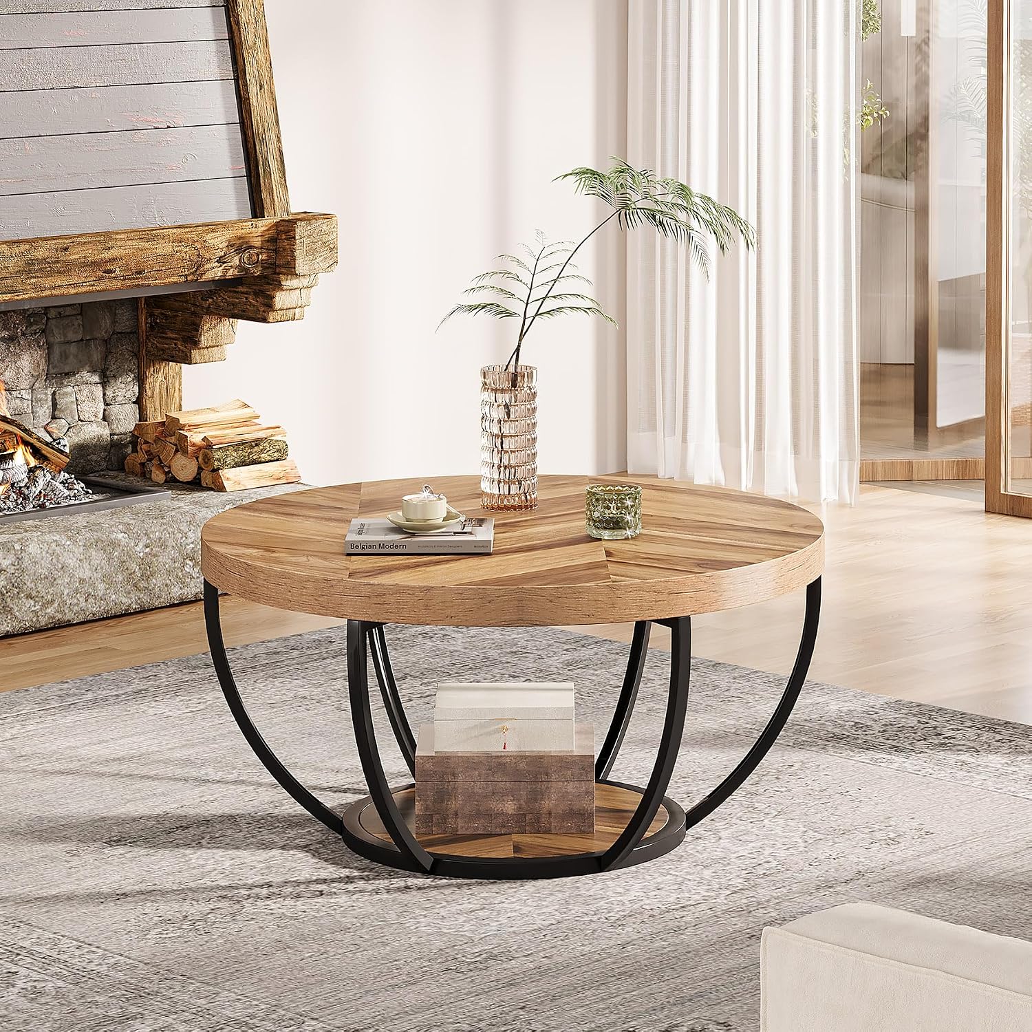 2-Tier Storage Shelves / Wooden Grain and Black