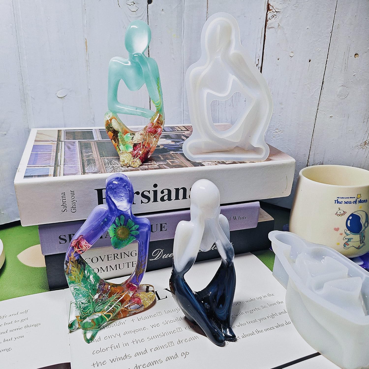 Thinker Statue Silicone Resin Mold Abstract Sculptures Figurines Decoration Office Desk / Set of 3