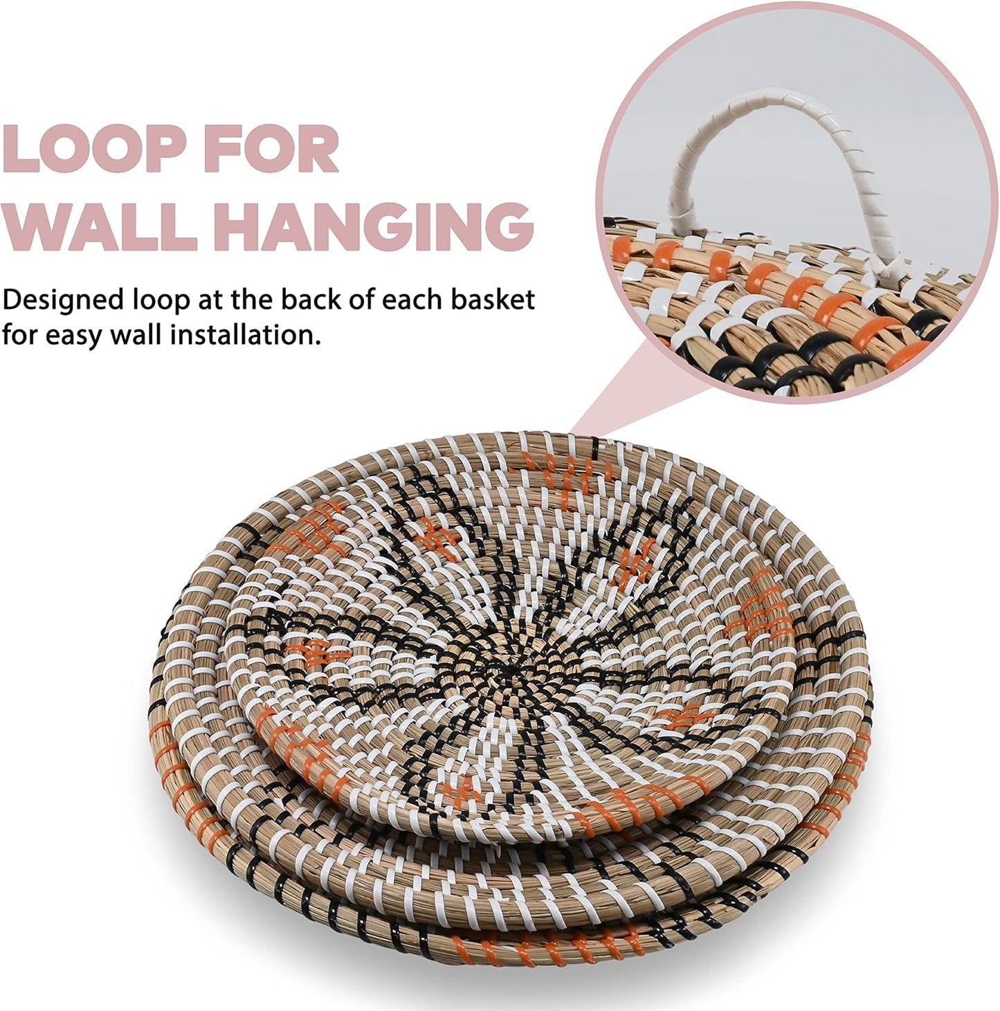 Modern Boho Rustic Wicker Hanging Wall Baskets / Natural / Set of 3