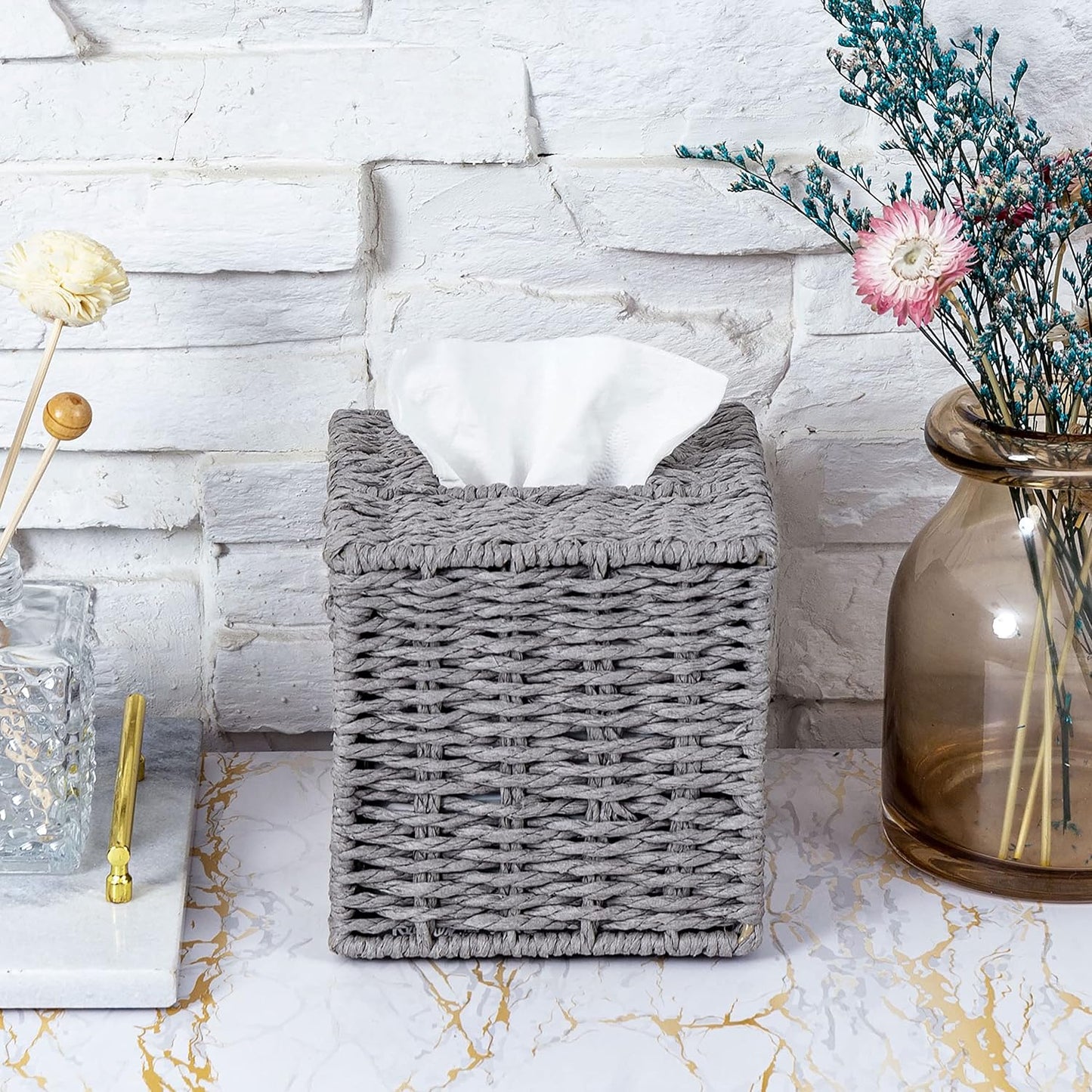 Woven Cube Tissue Holder / Gray