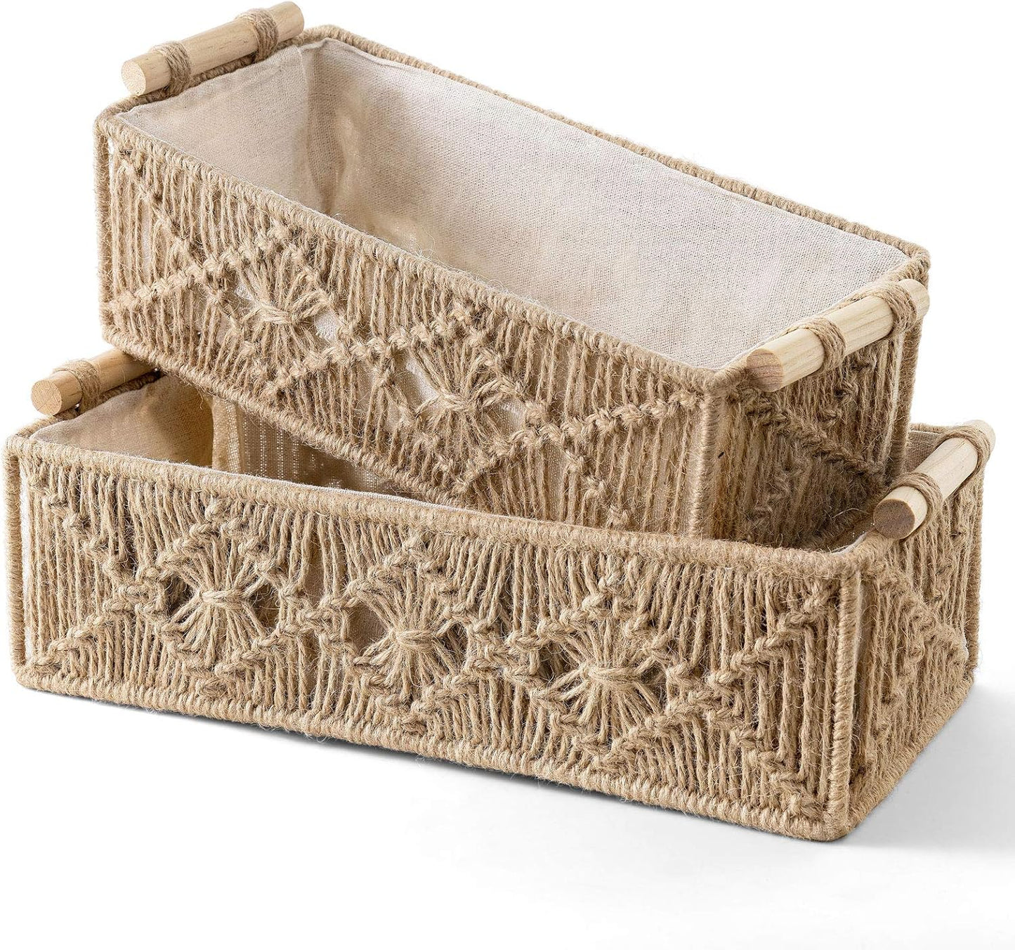 Macrame Storage Baskets Boho Decor Box Handmade Woven Decorative Countertop Toilet Tank / Brown