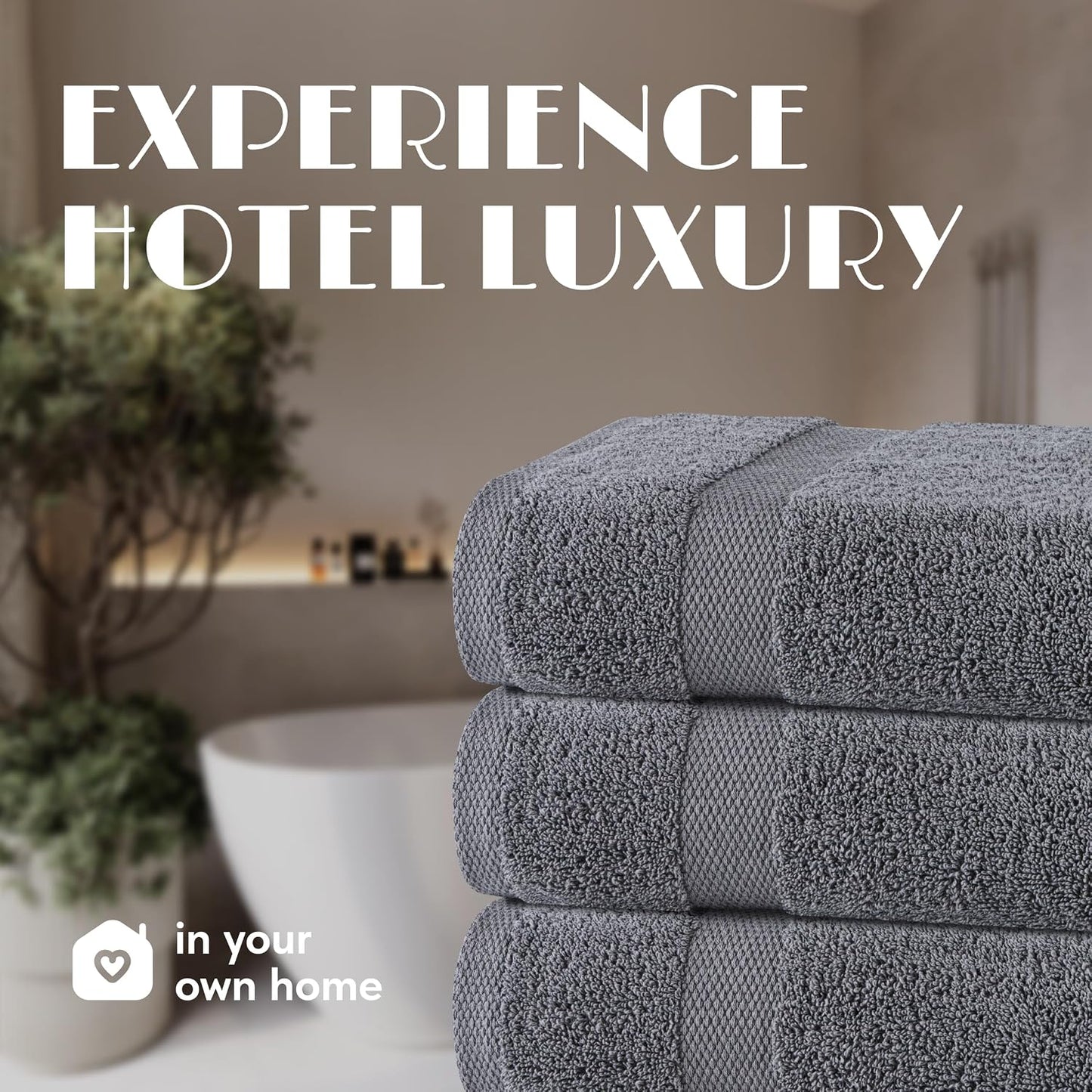 White Classic Wealuxe Grey Towels for Bathroom 6 Pack, Cotton Bath Towel Set for Hotel, Gym, Spa, Soft Extra Absorbent
