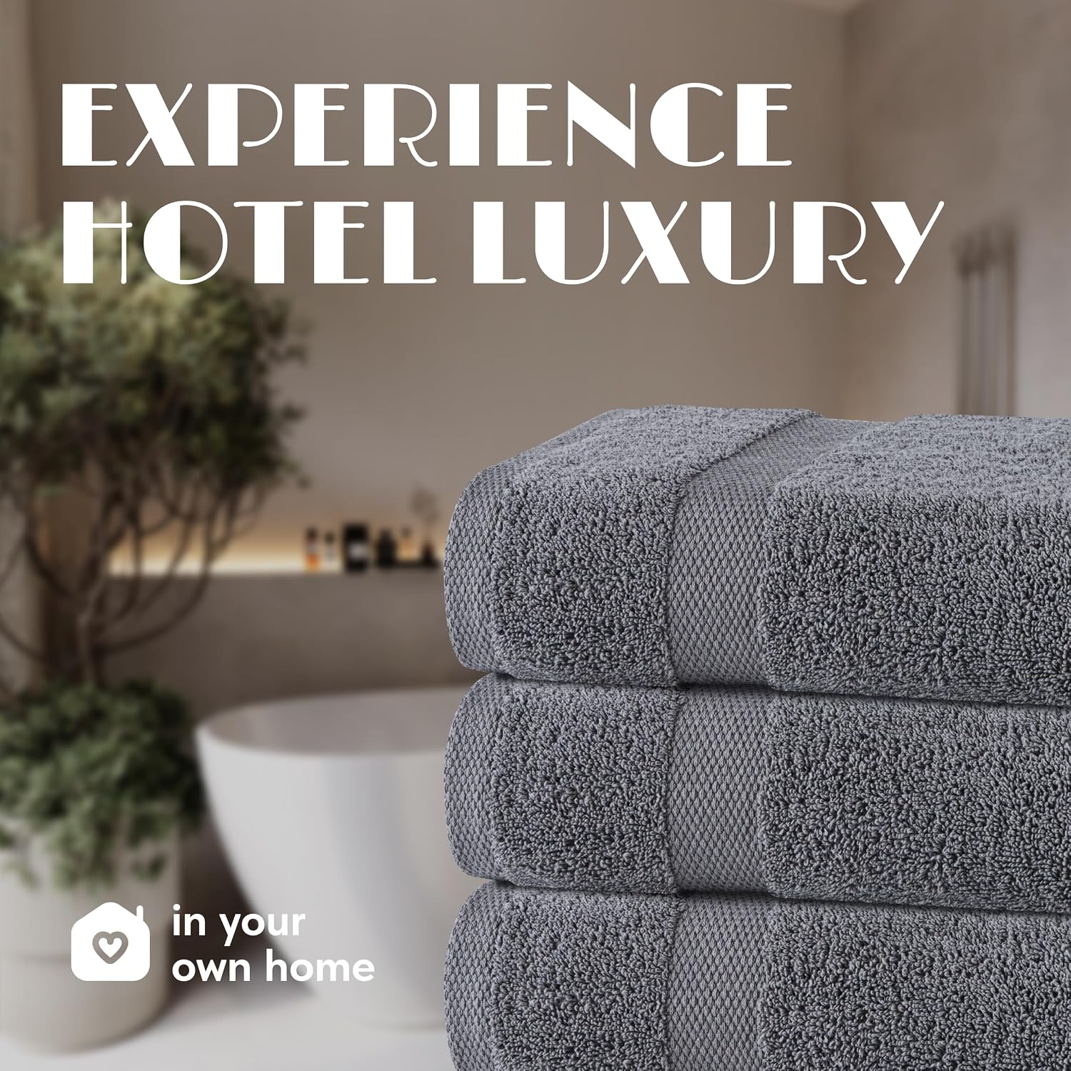 White Classic Wealuxe Grey Towels for Bathroom 6 Pack, Cotton Bath Towel Set for Hotel, Gym, Spa, Soft Extra Absorbent