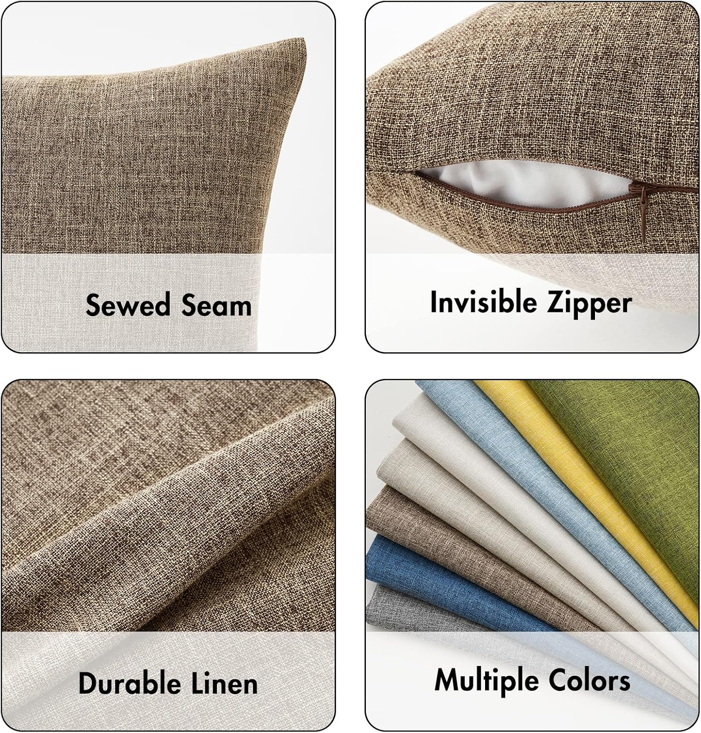 Decorative Linen Burlap Pillow Covers Farmhouse Boho Accent Pillowcases / 18 x 18 / Brown / Set of 2