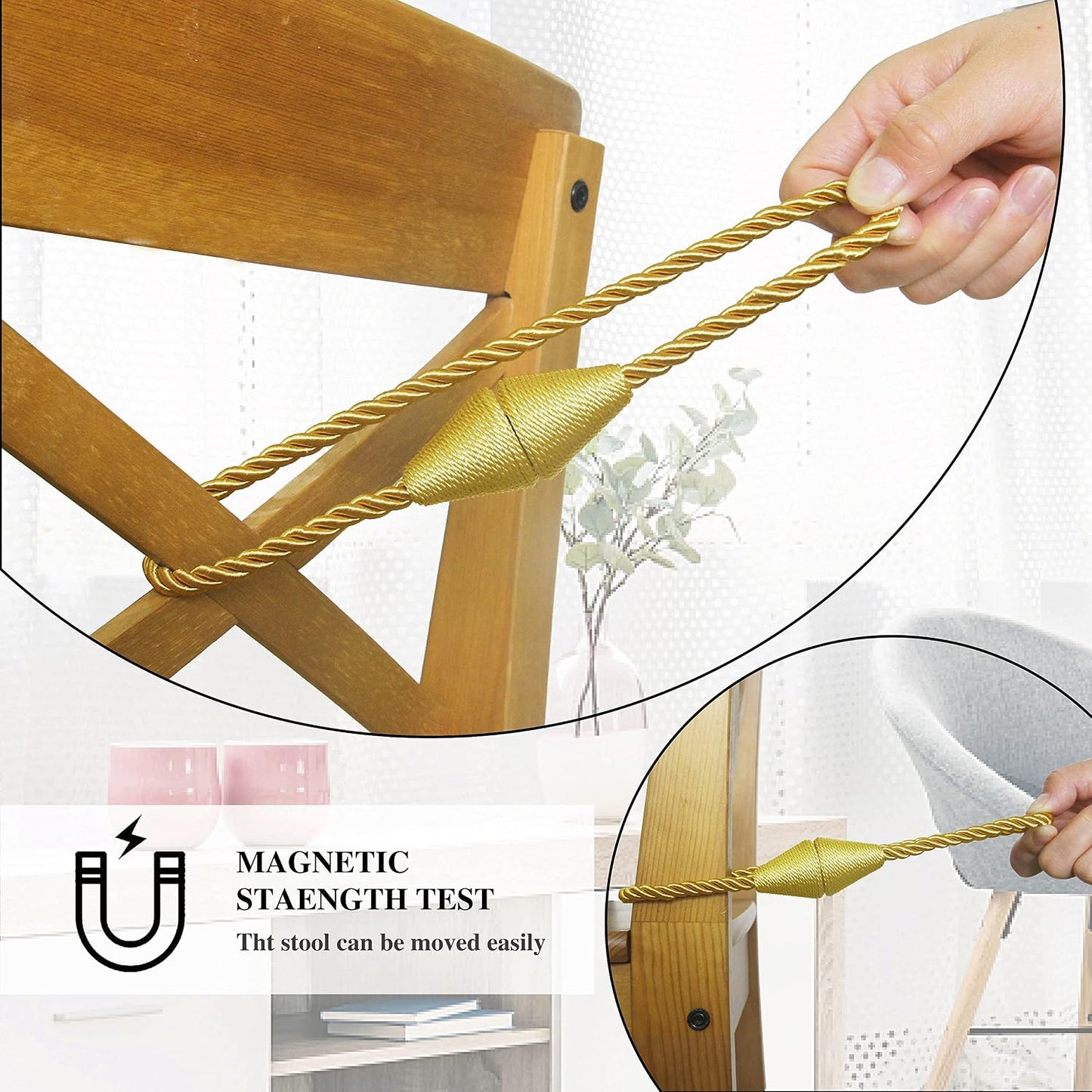 Magnetic Curtain Tiebacks Rope Decorative Holdbacks for Drapes Nieffeiy | 6 Pack Gold Modern Handmade Curtain Tie Backs