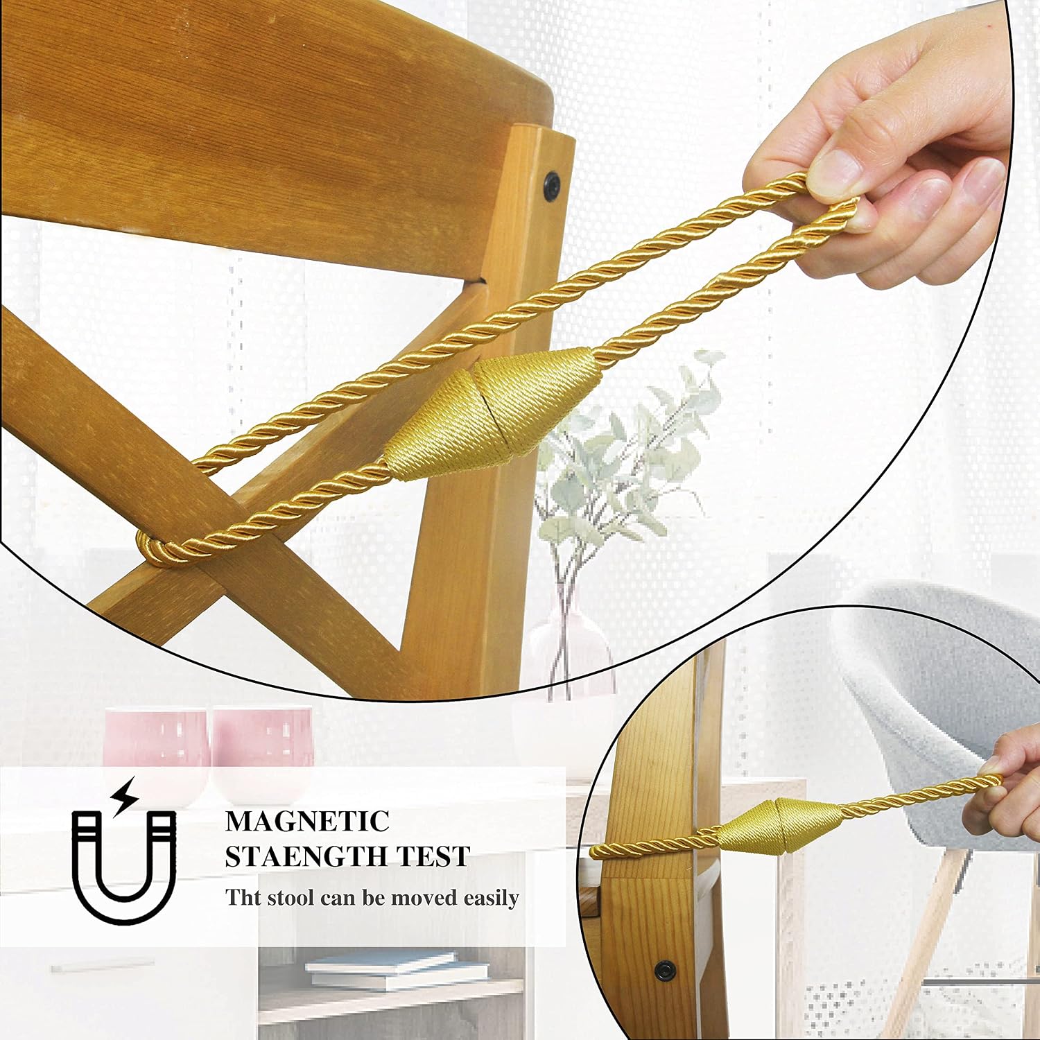 Magnetic Curtain Tiebacks Rope Decorative Holdbacks for Drapes Nieffeiy | 6 Pack Gold Modern Handmade Curtain Tie Backs