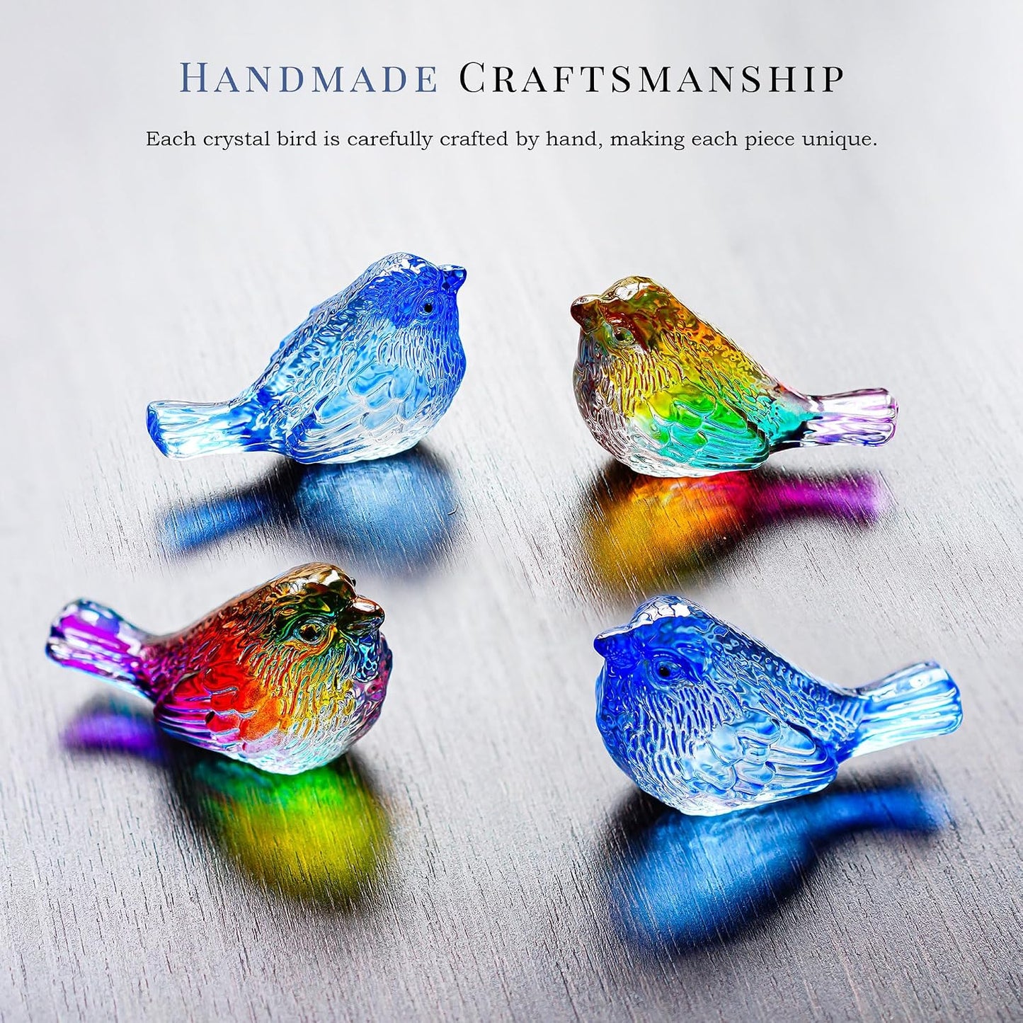 3" Small Bird Statues Home Decor Accents Blown Glass Birds Decor for Tabletop / Blue / Set of 2