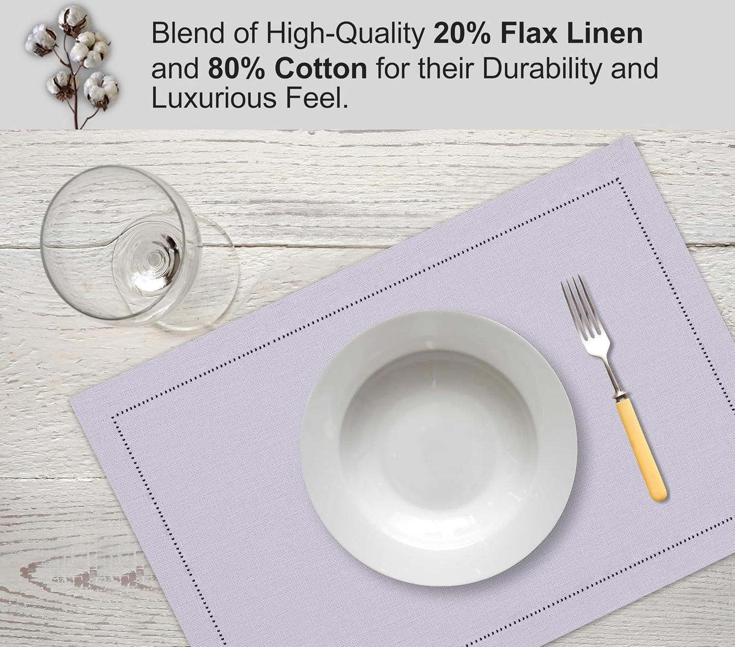 Ruvanti Placemats Set of 6, Linen Cotton Blend Place Mats, Lavender Grey | Heat, Stain resistant, Washable, Non-Slip