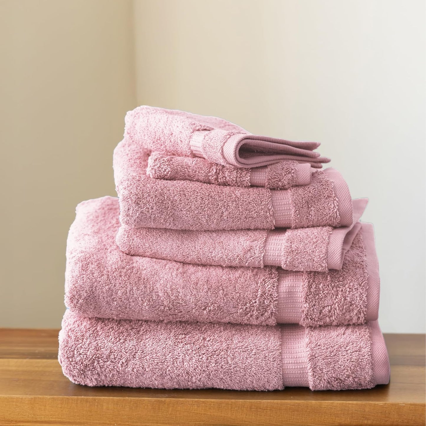 SALBAKOS 100% Turkish Cotton Bathroom Towel Set of 6-Piece, Rose | 630 Gsm Thick Super Soft Highly Absorbent 2 Bath + 2