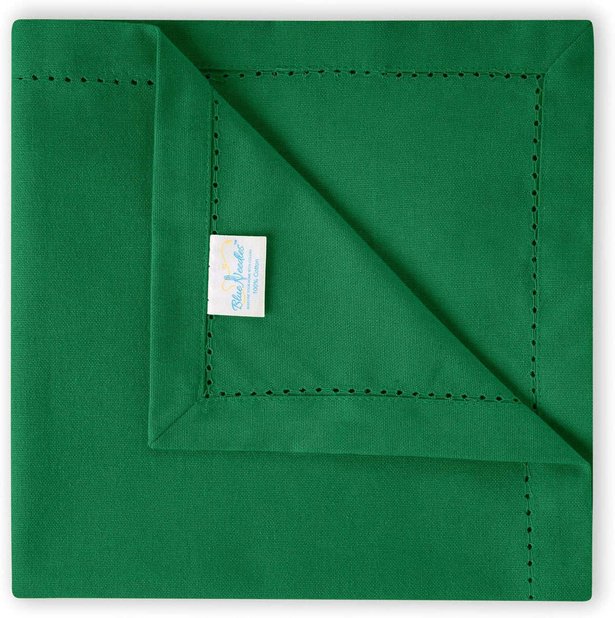Blue Needles Set of 12 Hemstitch Linen Napkins 100% Cotton Cloth Dinner Napkins 18x18 inches, Soft Reusable Absorbent