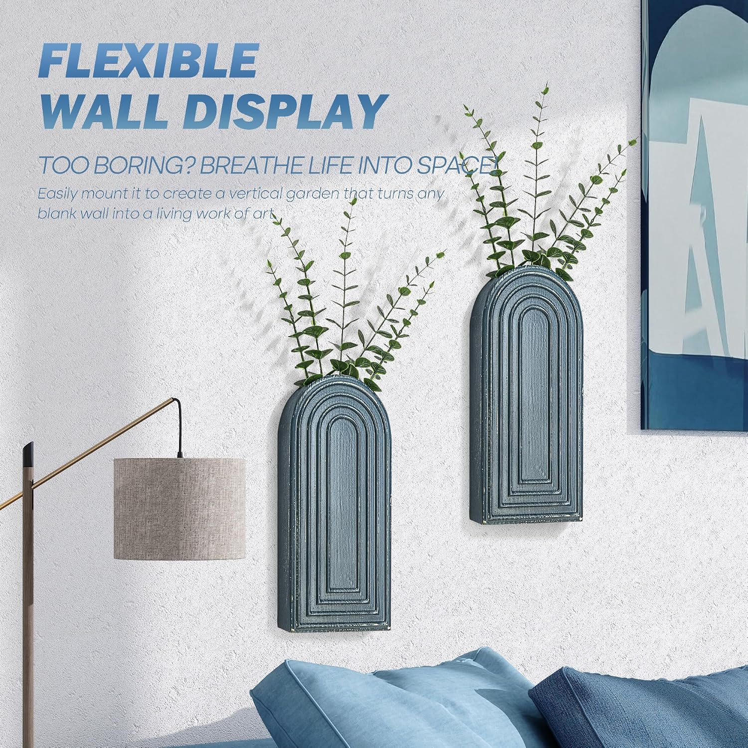 Pine Wood Wall Vases / Denim Blue / Set of 2