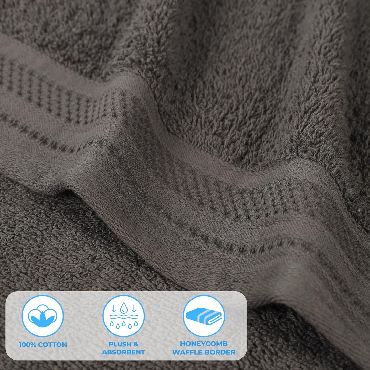 Superior Honeycomb 100% Cotton 500 GSM 12 Piece Bath Towel Set, 6 Washcloths, 4 Hand, 2 Bath Towels, Ideal for