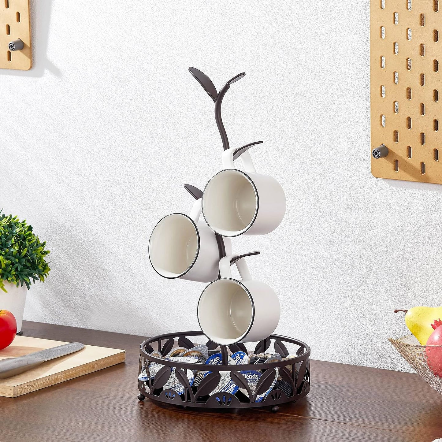 ALLCENER Mug Holder Stand, Countertop Mug Tree, Coffee Pod Holder with Mug Rack, Coffee Counter Bar Accessory & Kitchen