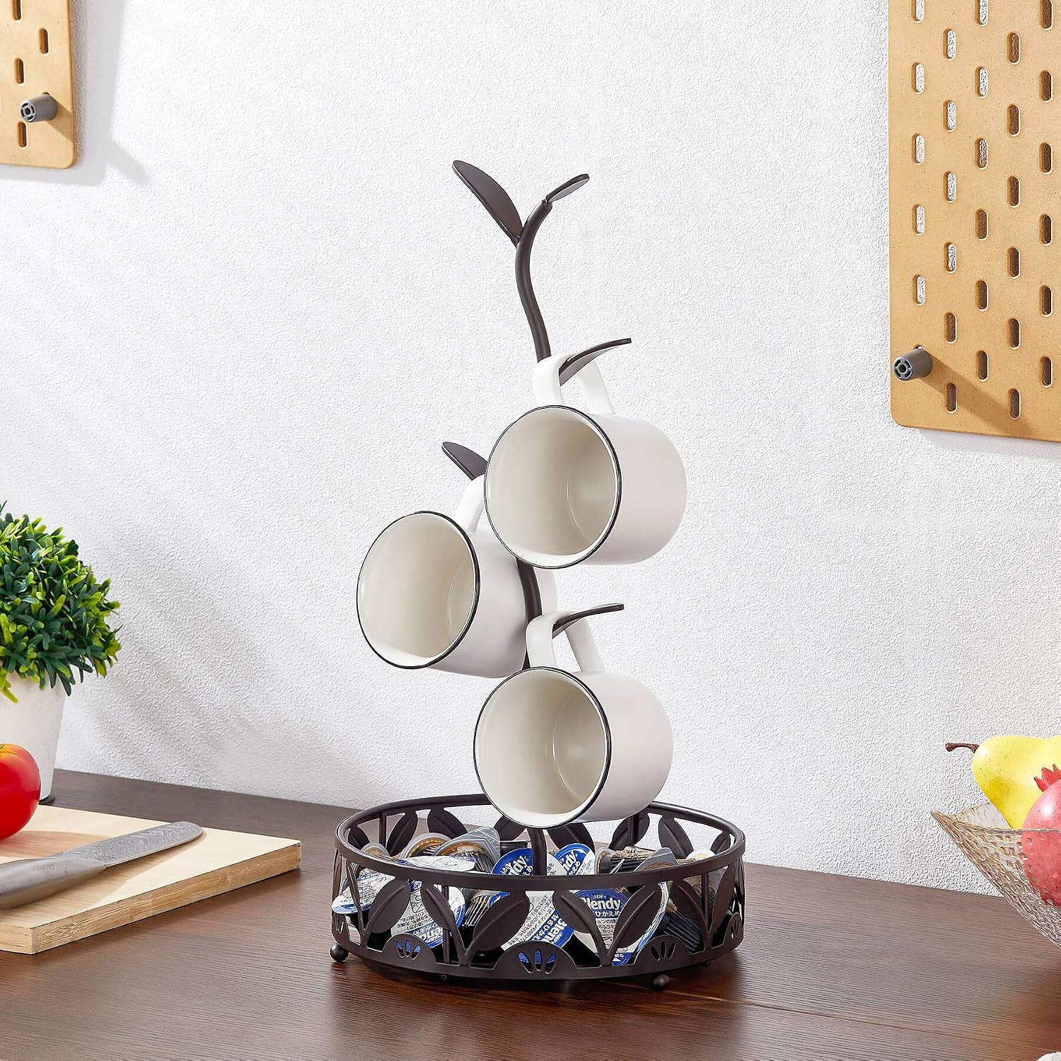 ALLCENER Mug Holder Stand, Countertop Mug Tree, Coffee Pod Holder with Mug Rack, Coffee Counter Bar Accessory & Kitchen