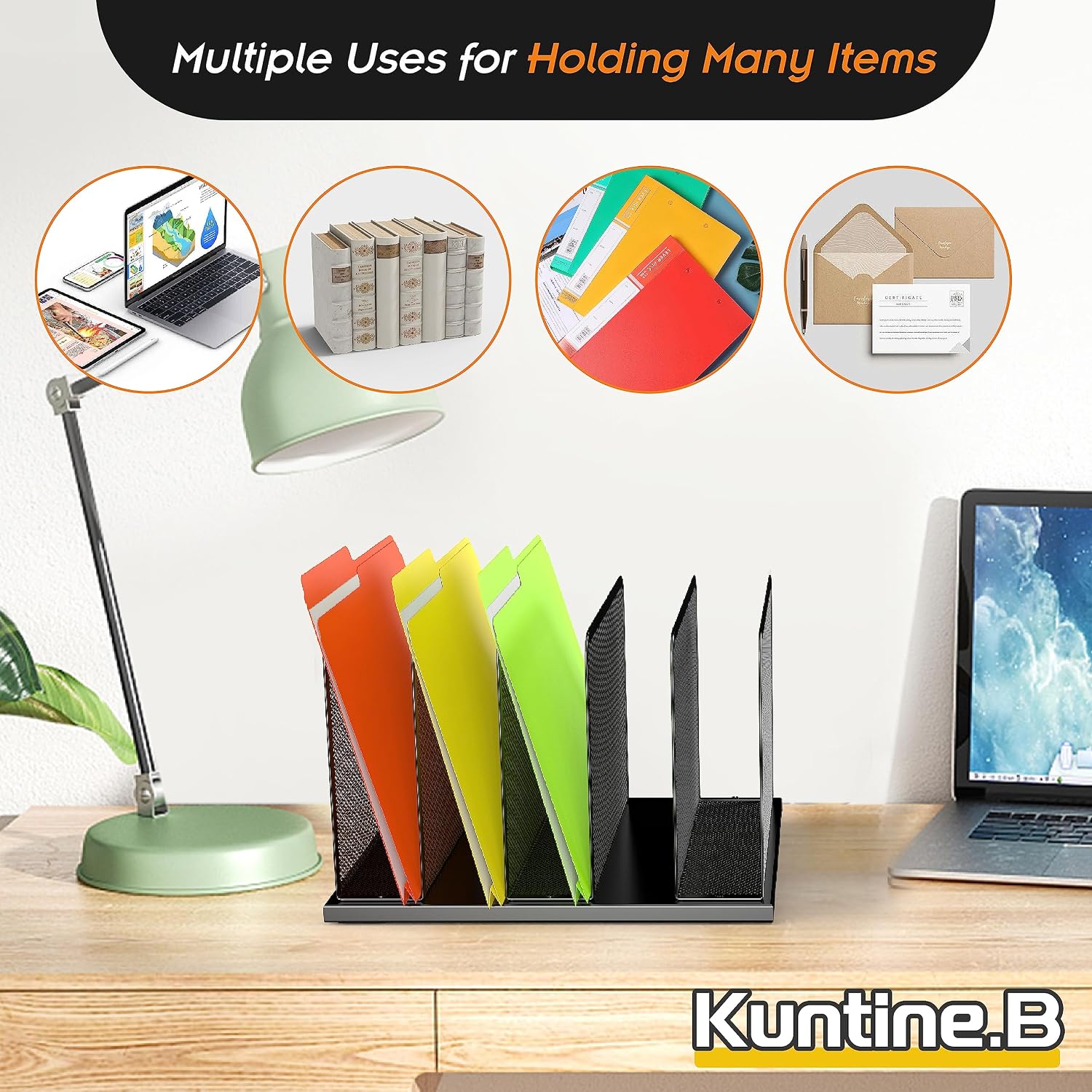 Kuntine.B Desk File Organizer Upright Mesh Desktop Organizer File Sorter Office Organization File Holder for Home
