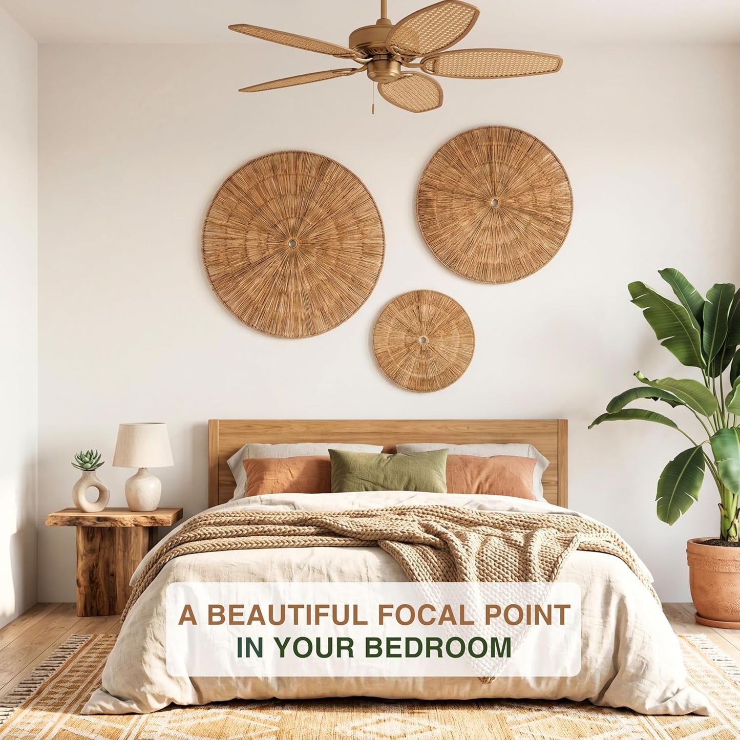 Large Seagrass Wicker Hanging Basket Decor for Boho Farmhouse Living Room / Moonlight / Set of 3
