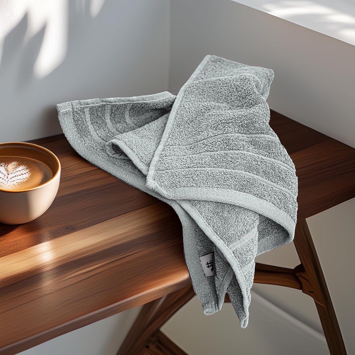 6 Piece Hand Towels Set 16 x 28 Inches, Cool Grey | 100% Cotton, Lighter Weight, Quick to Dry, 16 x 28 Inches, Super