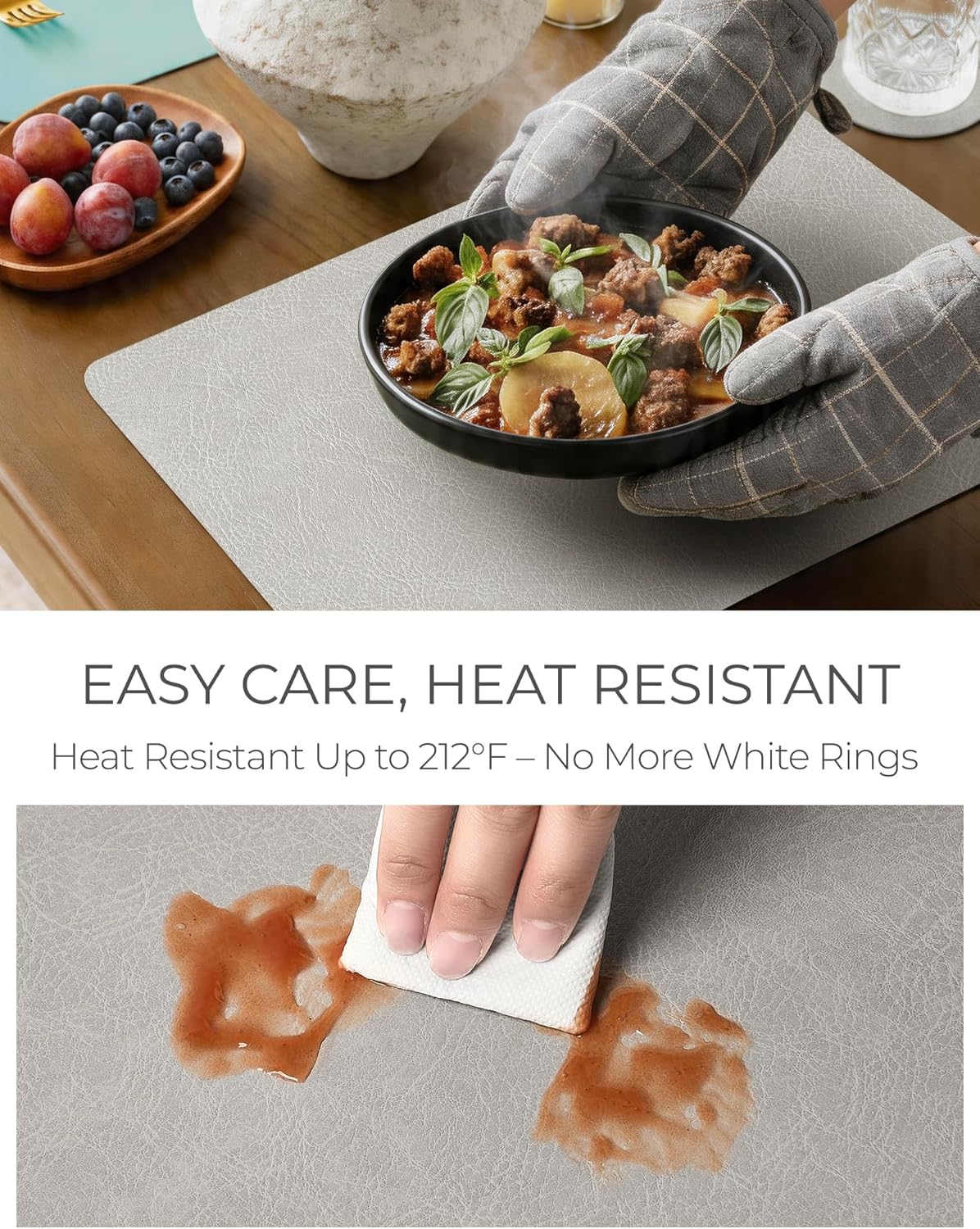 Leetaltree Reversible Faux Leather Placemats 12x17 Inch, Set of 8, Heat Resistant Waterproof Table Mats, Non-Slip