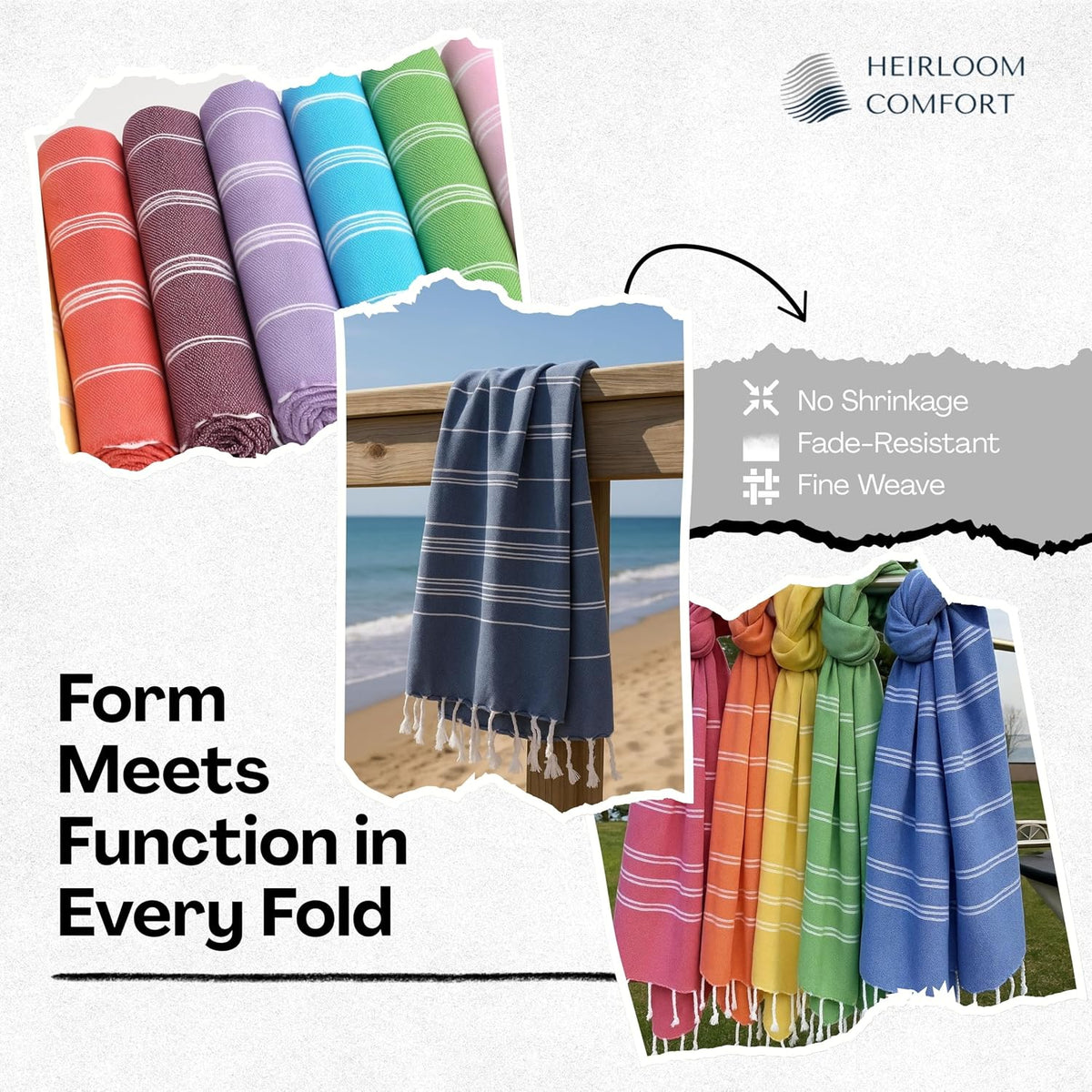 Turkish Beach Towels Set of 6, 40x71 Inches, Oversized, 100% Cotton, Lightweight, Sand Free, Quick Dry, Absorbent