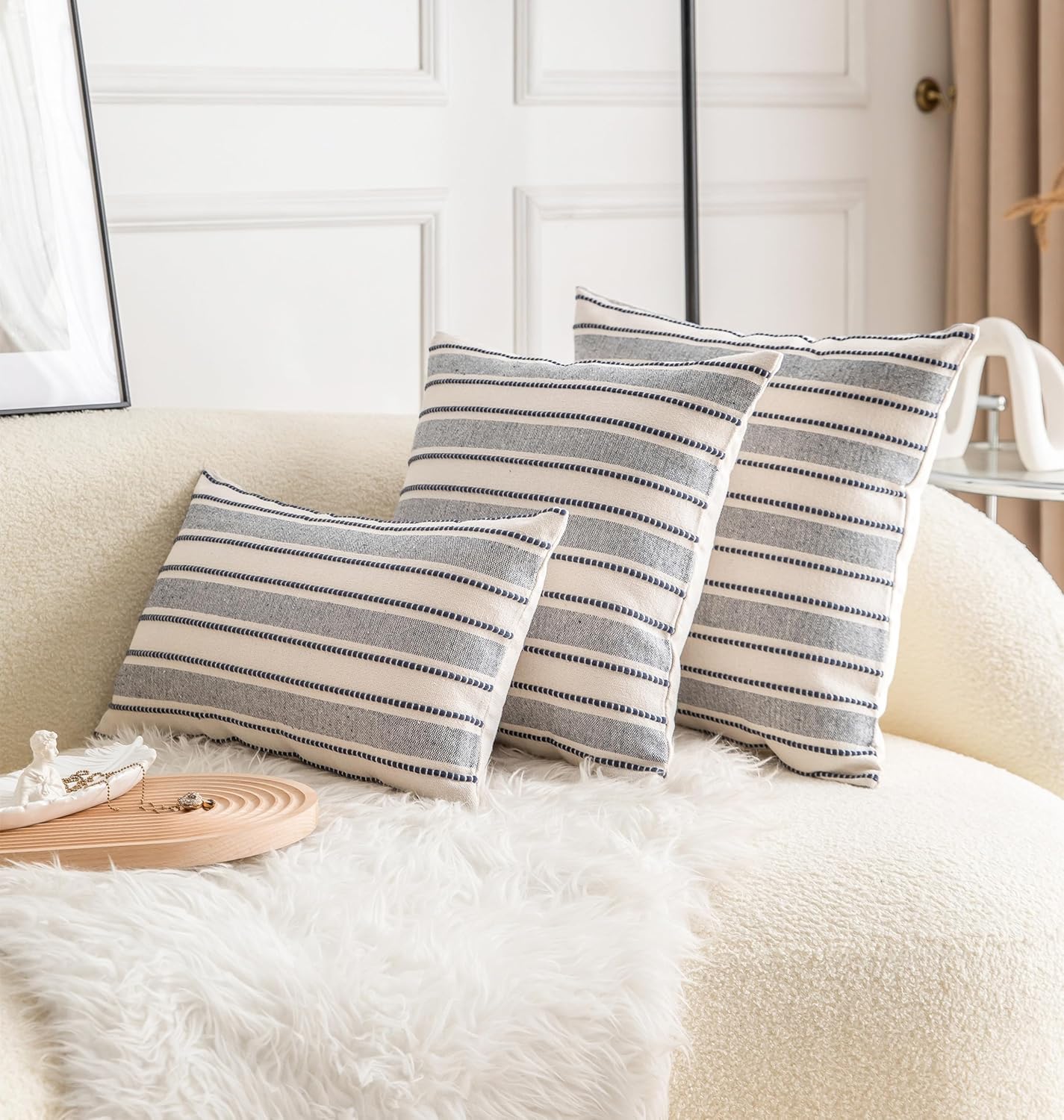 Farmhouse Textured Pillow Case / Navy Blue / 18 x 18 / Set of 2