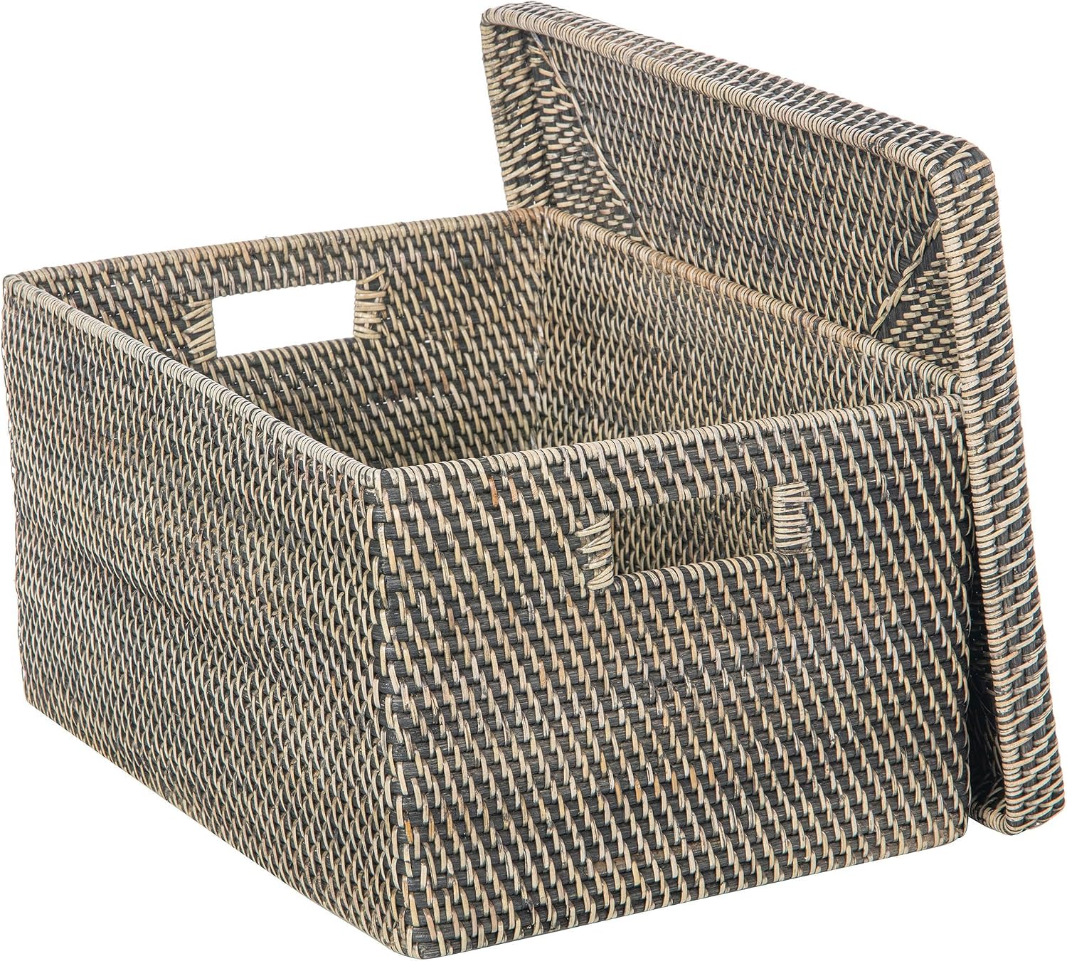Rattan Storage Box and Decorative Basket / Black Wash / 18.5 Inch
