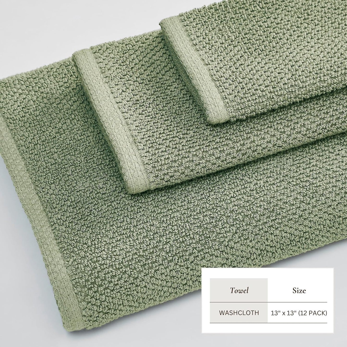 Great Bay Home 100% Cotton 12-Pack 13x13 Wash Cloth - Absorbent, Quick-Drying, Durable Face Towels for Bathroom Decor