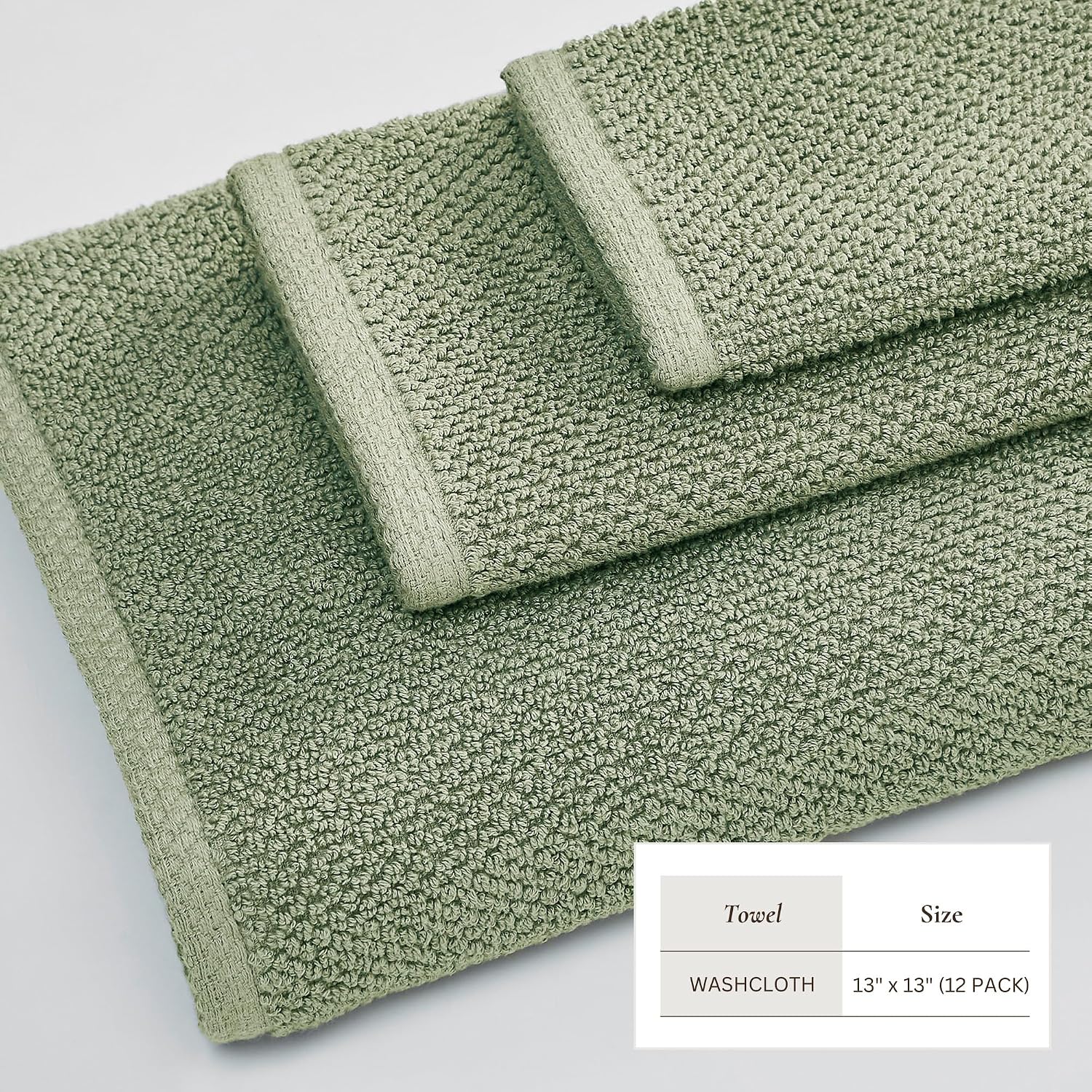 Great Bay Home 100% Cotton 12-Pack 13x13 Wash Cloth - Absorbent, Quick-Drying, Durable Face Towels for Bathroom Decor