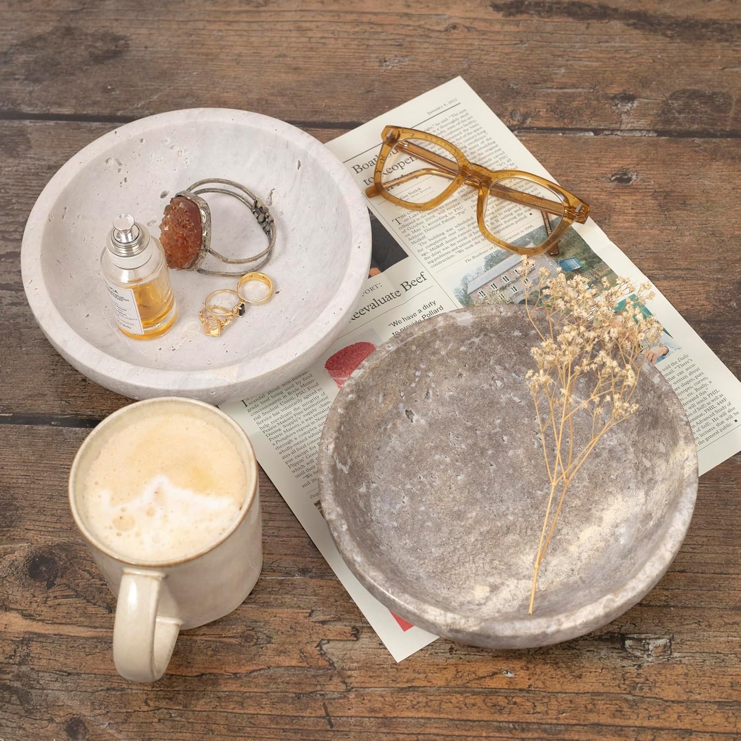 Travertine Decorative Bowls / Silver-gray