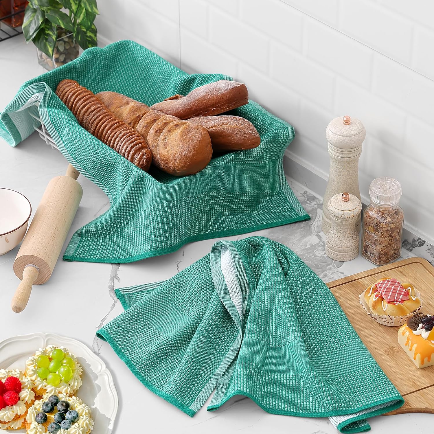 Homaxy 380 GSM Cotton Premium Kitchen Towels 6 Pack, 18"x 28", Mix | Flat and Terry Dish Towels, Highly Absorbent Tea