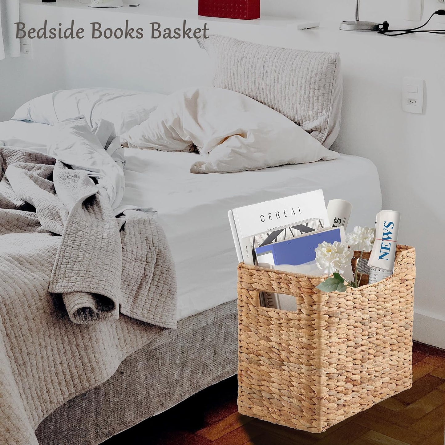 Magazines Holders, Handwoven Magazine Basket for Bathroom, Water Hyacinth Wicker Magazine Rack for Books, Files