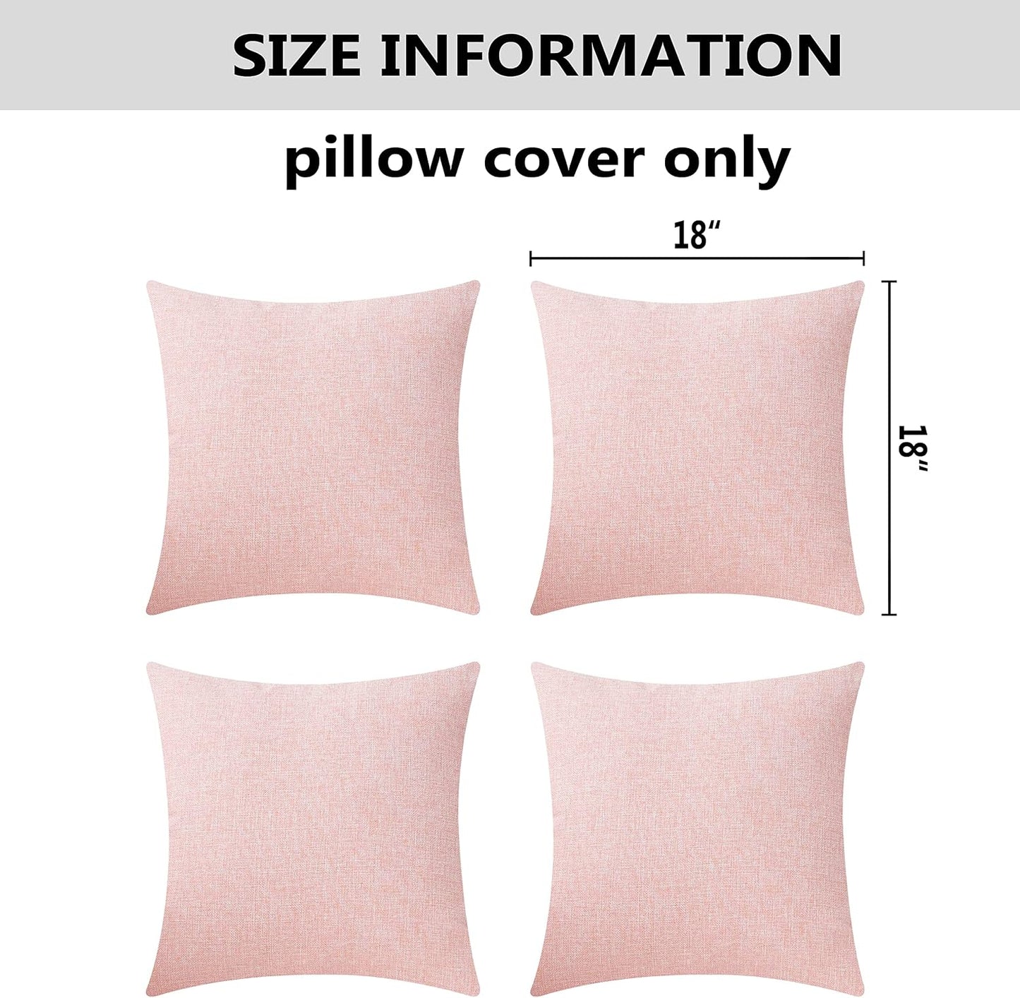Pillow Covers Decorative Linen Cushion Covers Square Throw Pillows / 18 x 18 / Baby Pink / Set of 4