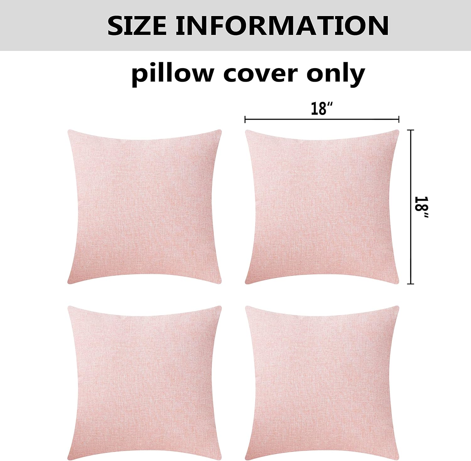 Pillow Covers Decorative Linen Cushion Covers Square Throw Pillows / 18 x 18 / Baby Pink / Set of 4